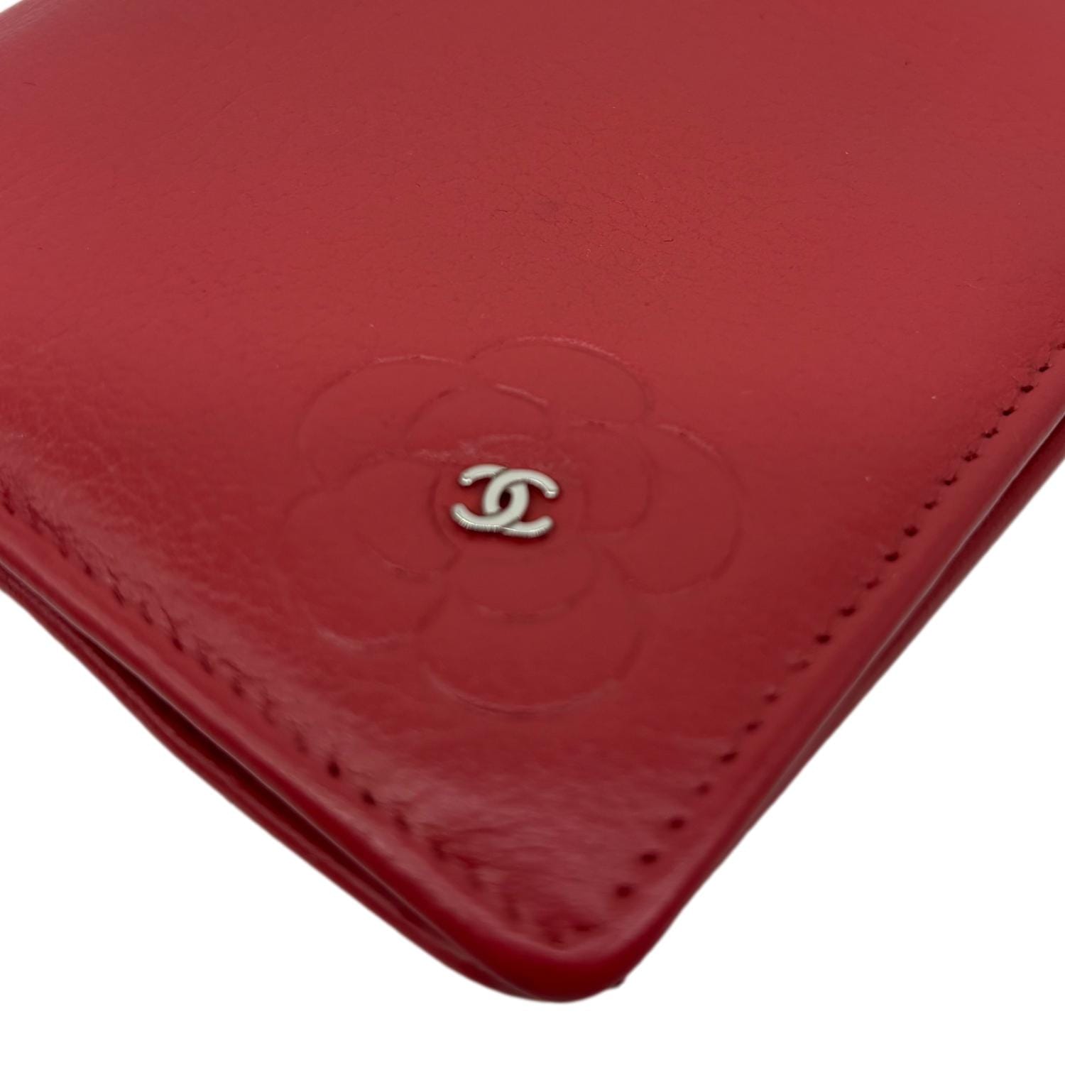CHANEL Camellia Leather Long Bifold Wallet Pink