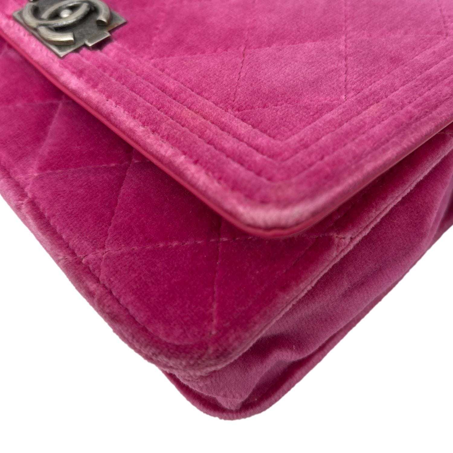 CHANEL Boy Quilted Velvet WOC Crossbody Bag Fuchsia
