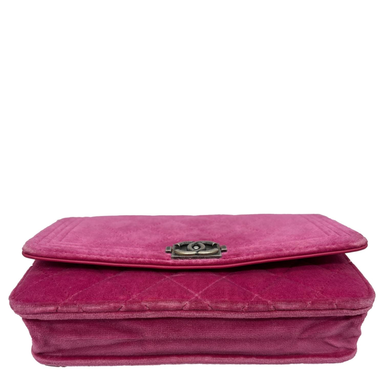 CHANEL Boy Quilted Velvet WOC Crossbody Bag Fuchsia