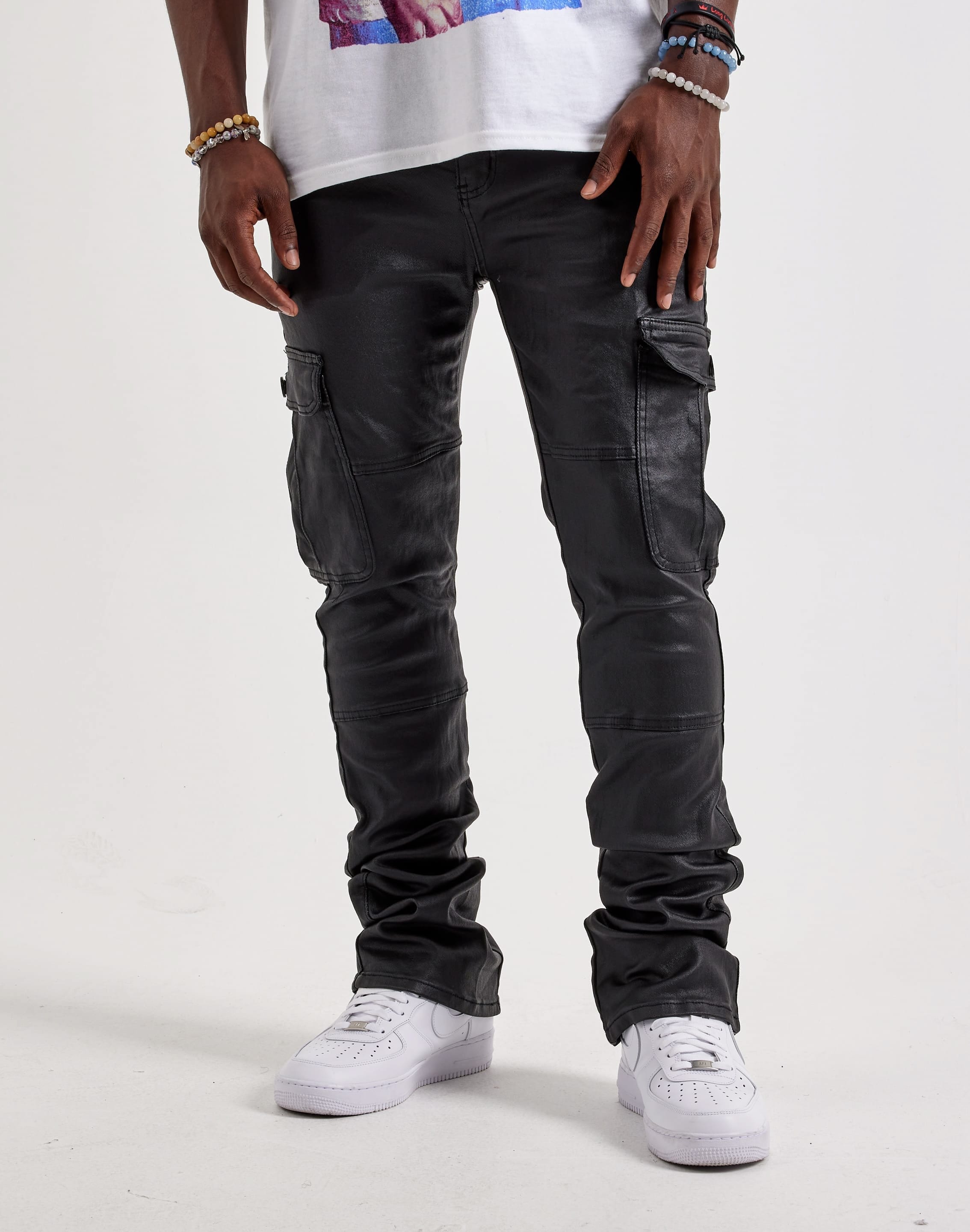 WAIMEA Coated Stacked Cargo Denim Jeans