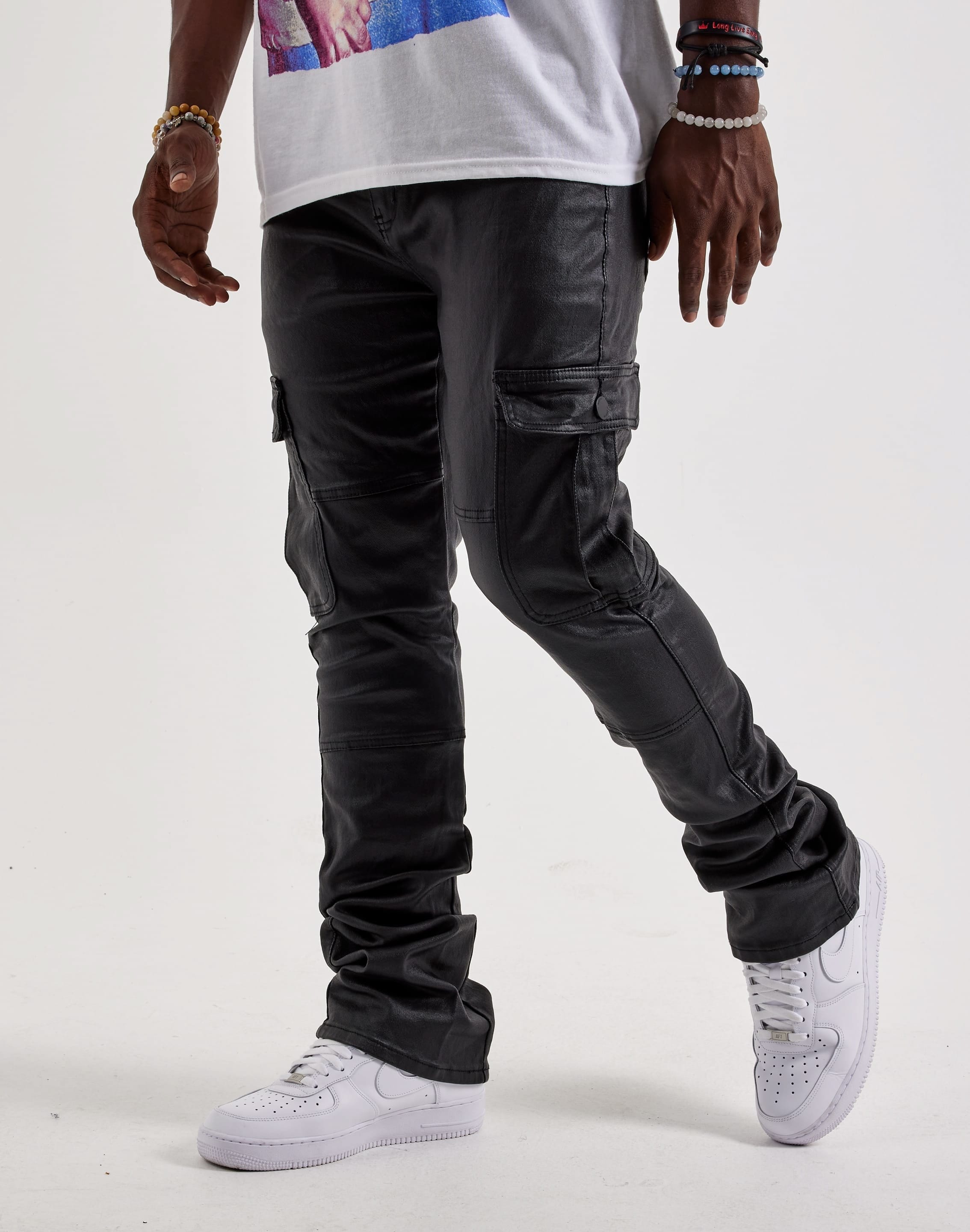 WAIMEA Coated Stacked Cargo Denim Jeans