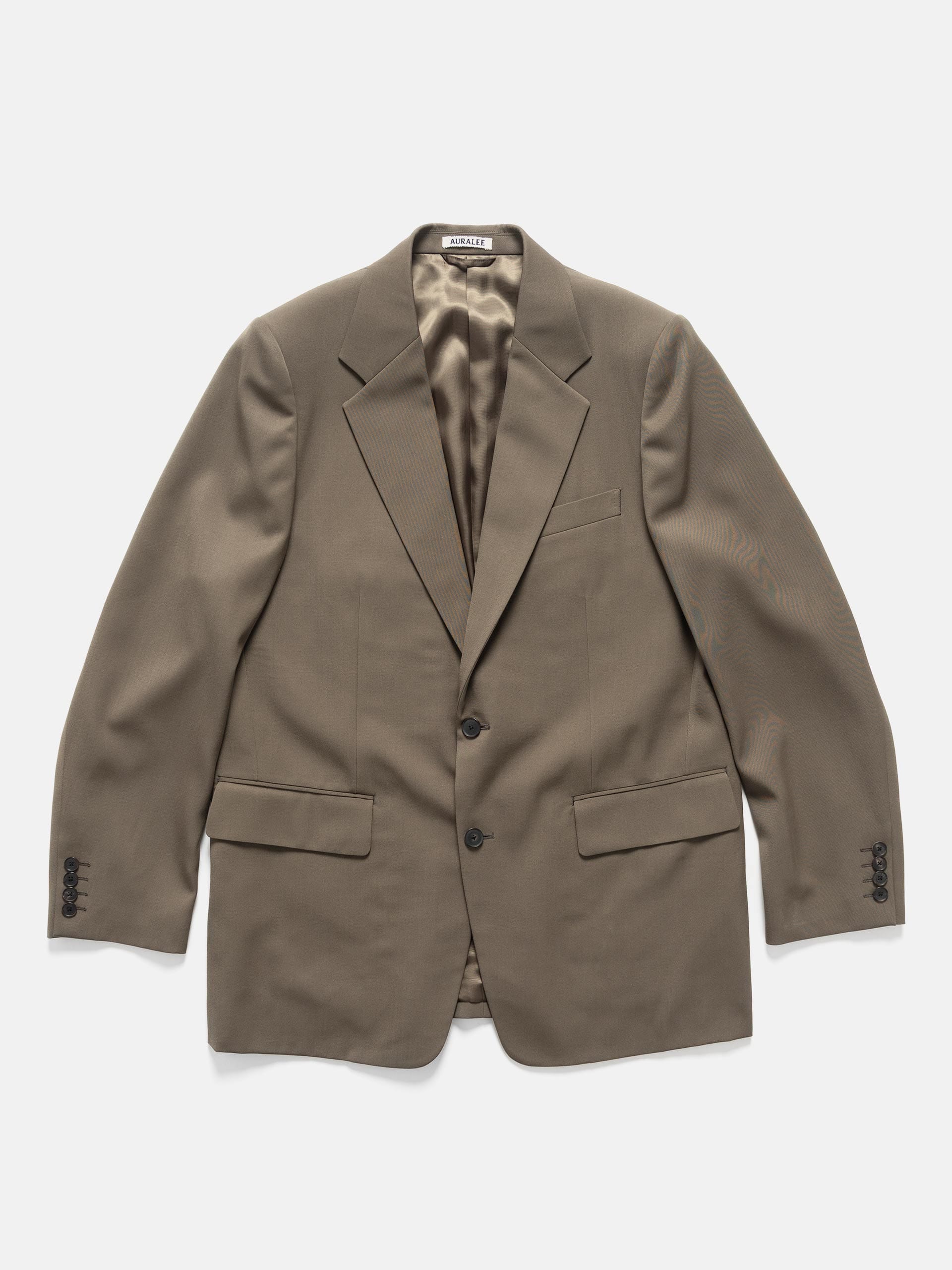 Auralee Light Wool Max Gabardine Jacket Dark Olive Brown