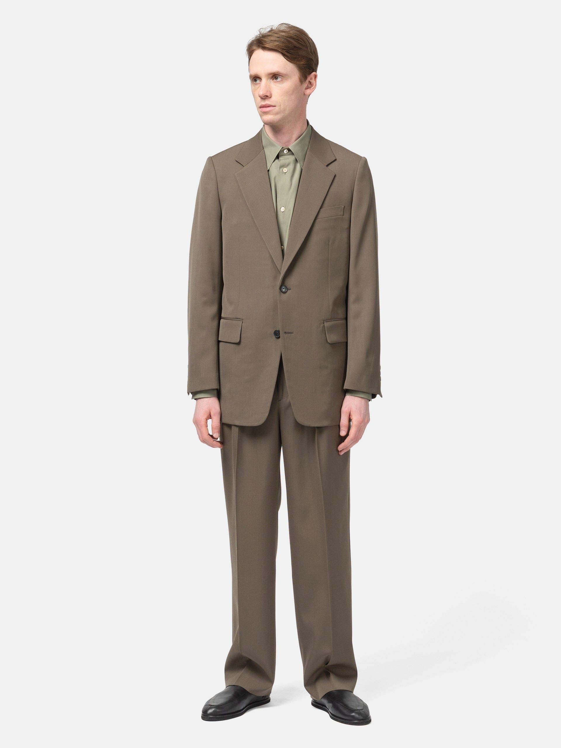 Auralee Light Wool Max Gabardine Jacket Dark Olive Brown