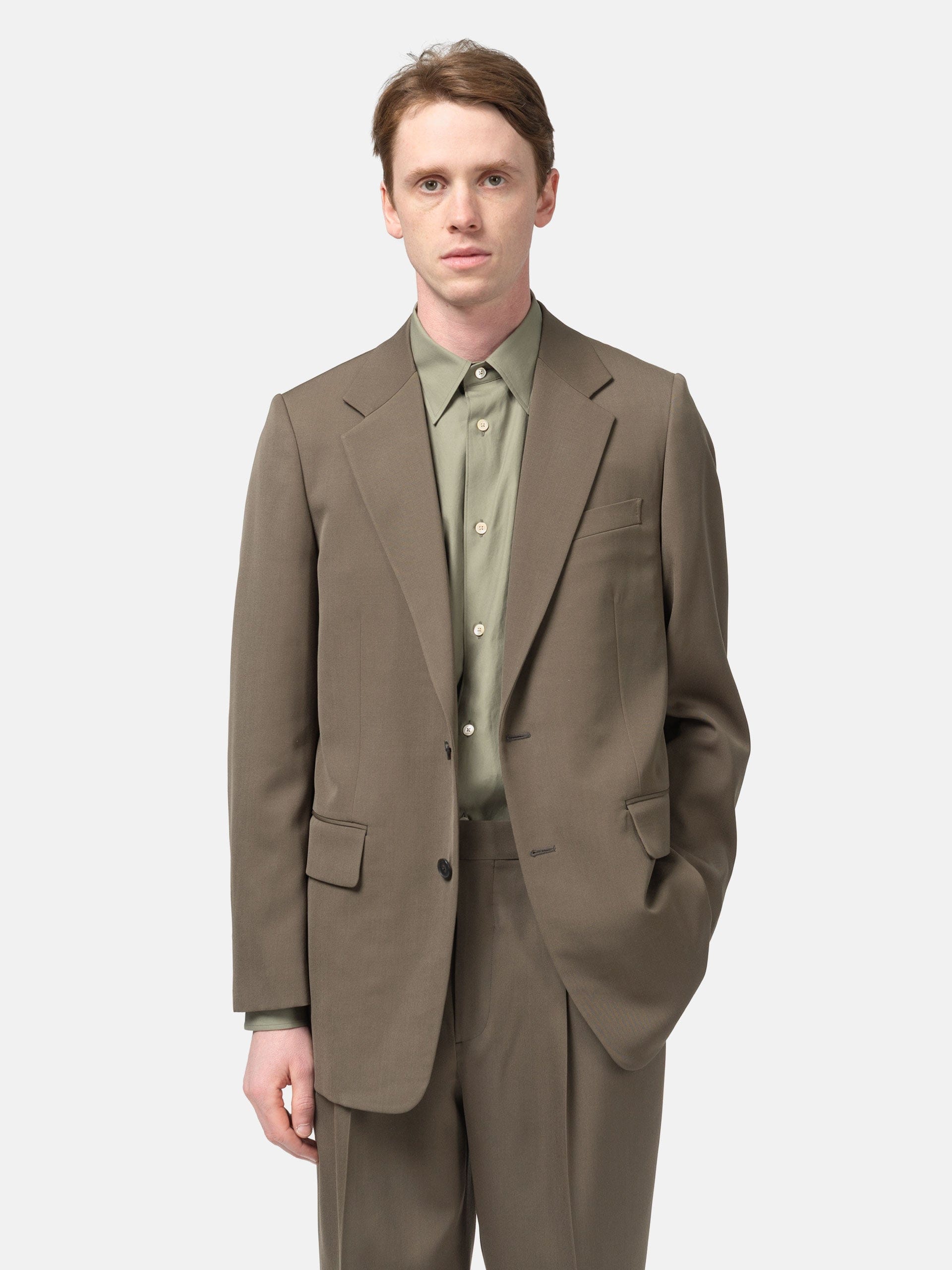 Auralee Light Wool Max Gabardine Jacket Dark Olive Brown