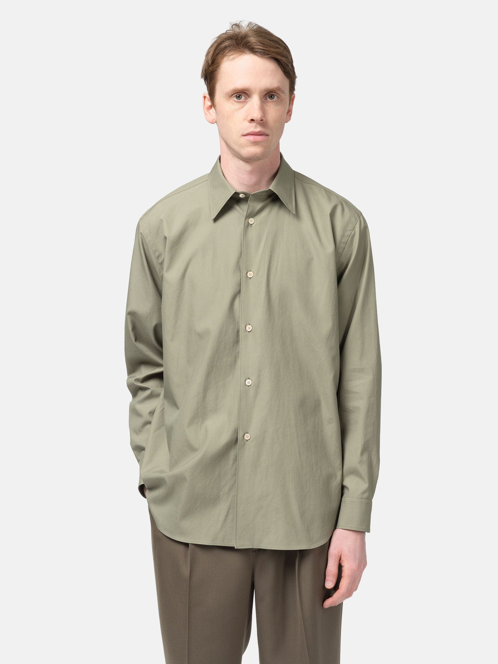 Auralee Washed Finx Twill Shirt Olive