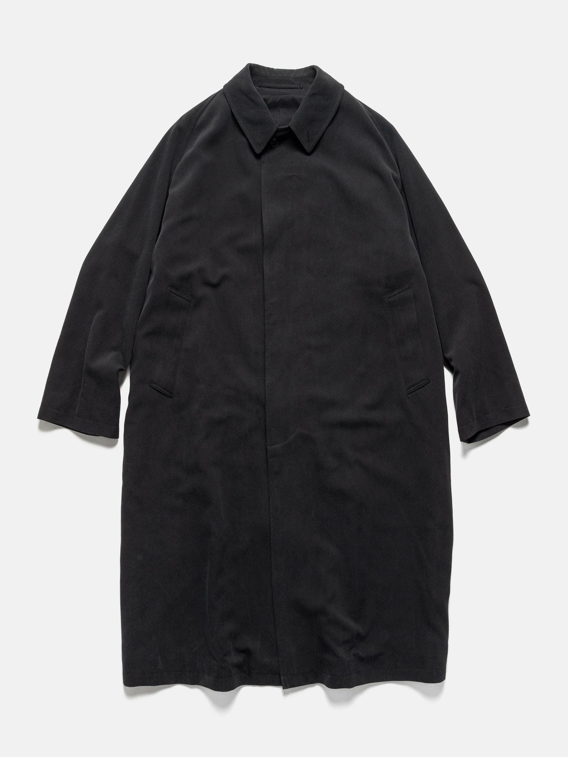 A.PRESSE Maxi Length Washed Silk Balmacaan Coat Black