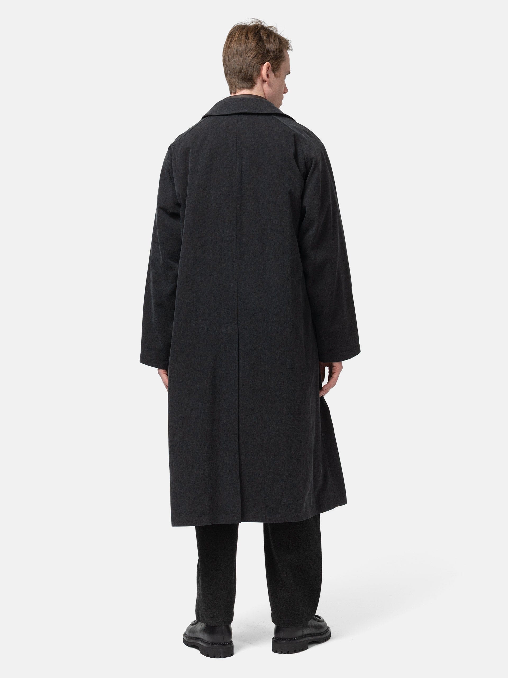 A.PRESSE Maxi Length Washed Silk Balmacaan Coat Black