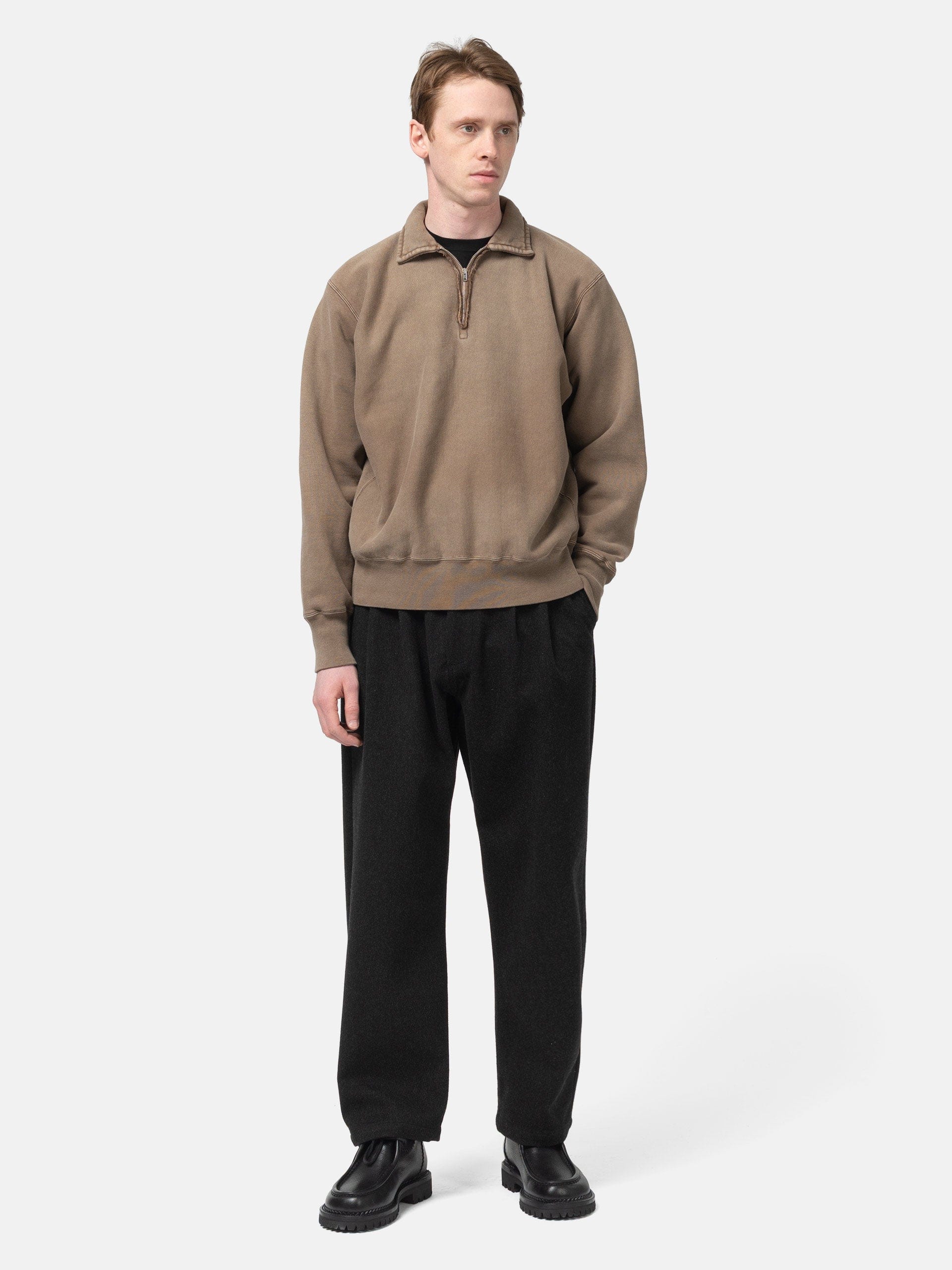 A.PRESSE Vintage Half Zip Sweatshirt Brown