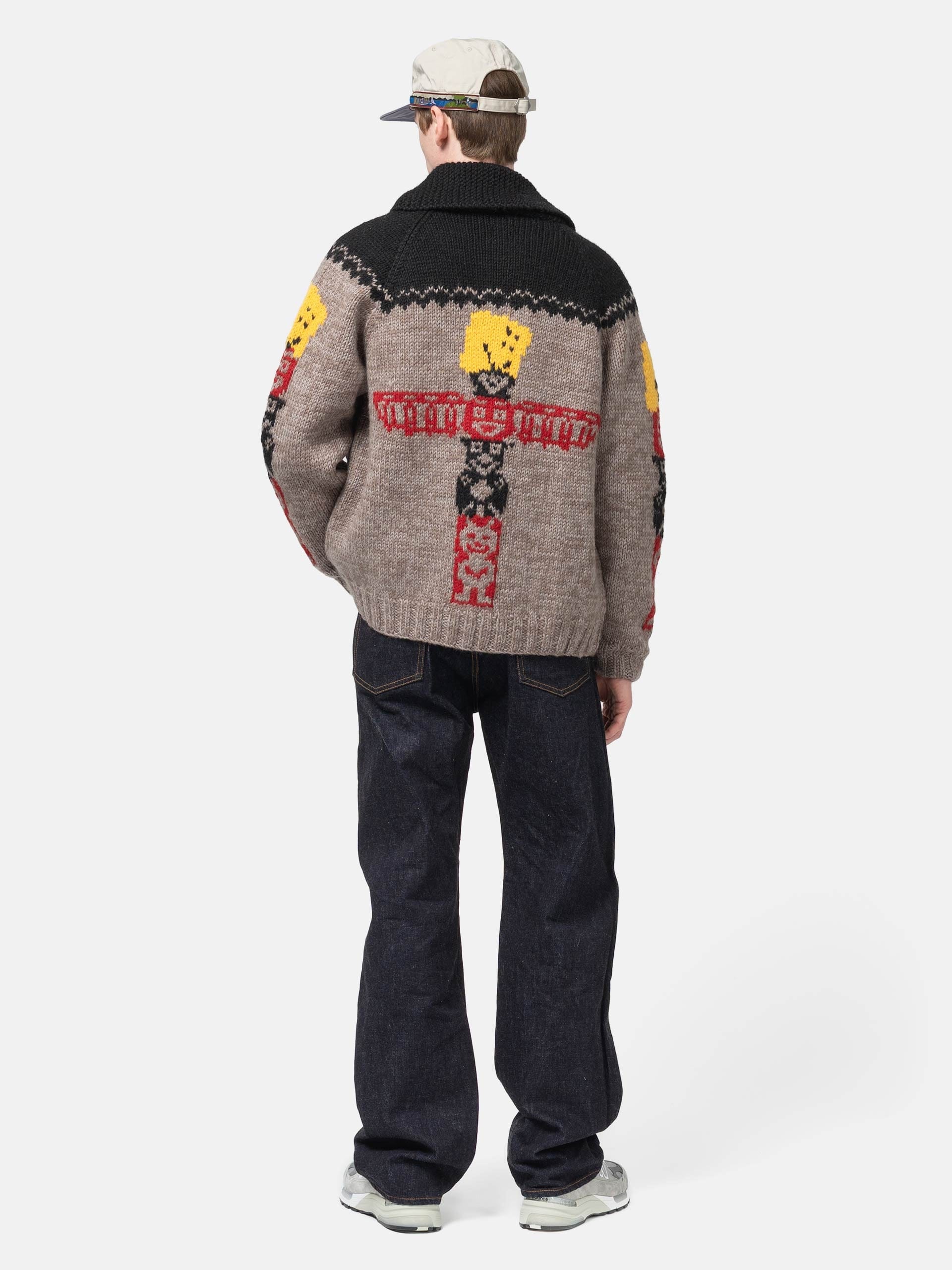 KAPITAL Hand Knit PECKISH TOTEM POLE Zip Cardigan Brown Beige