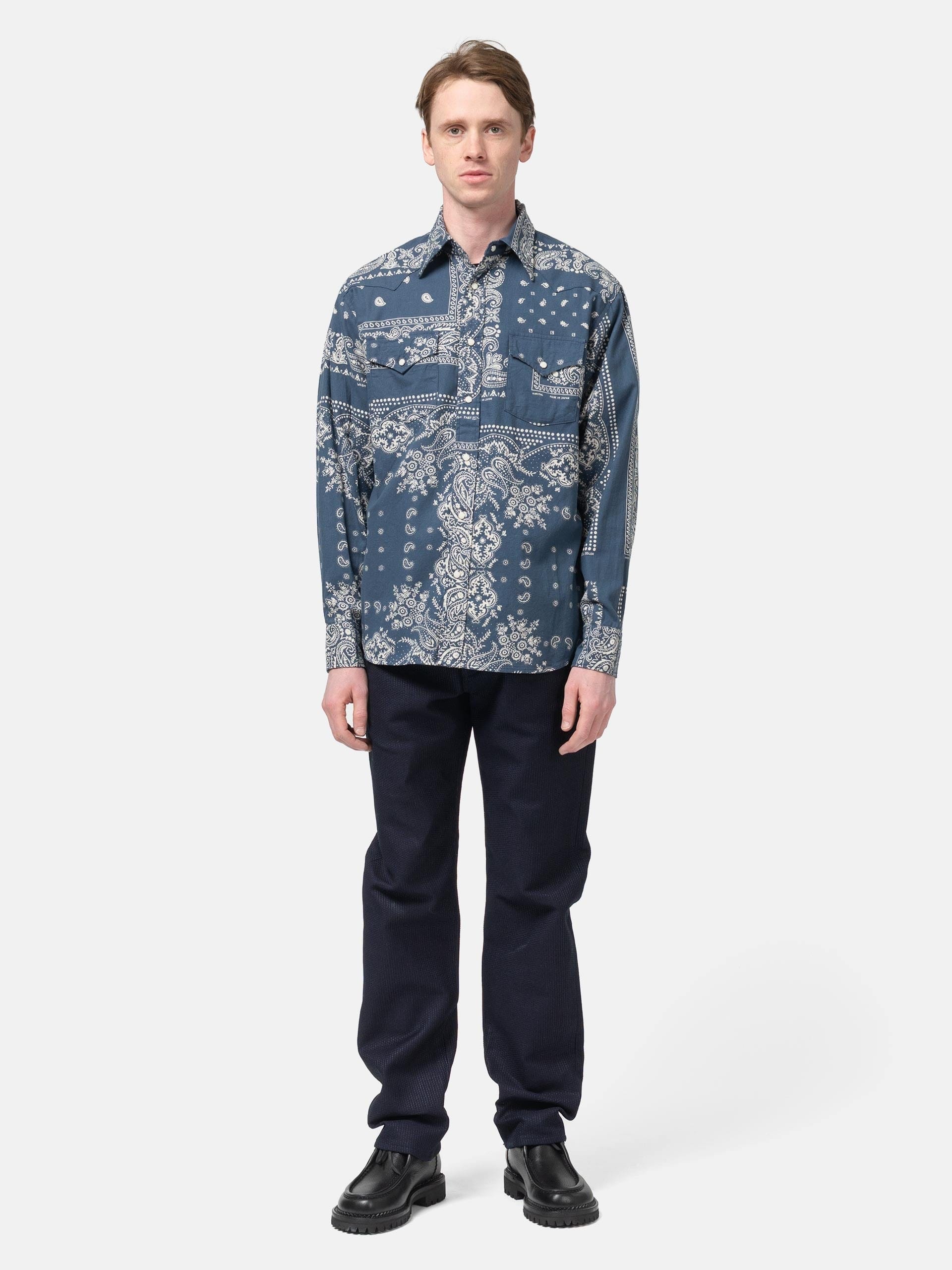 KAPITAL Viyella Flannel Bandanna HUSKY Western Shirt Navy