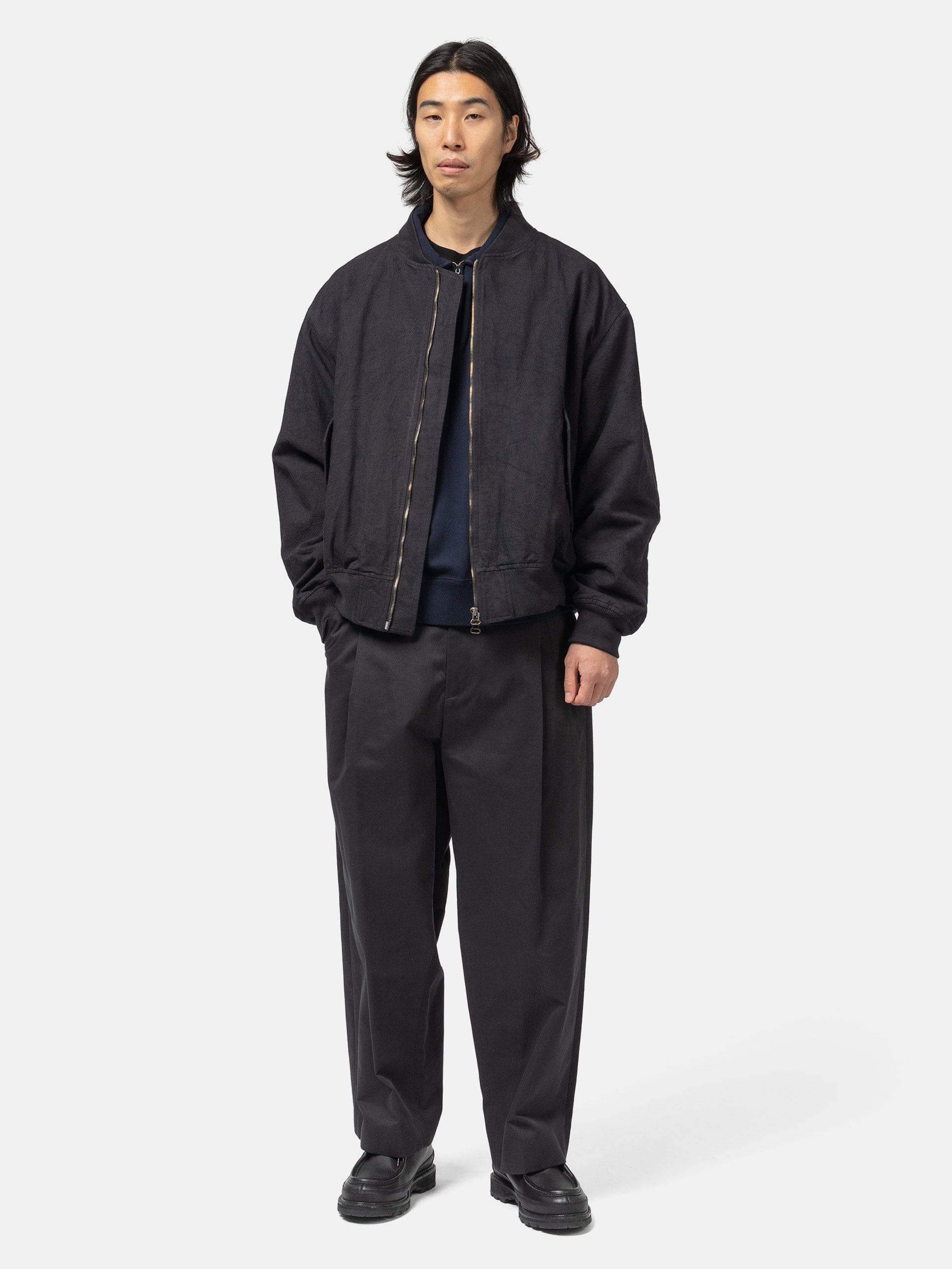 URU Organic Cotton Chino 1 Tuck Pants D. Navy