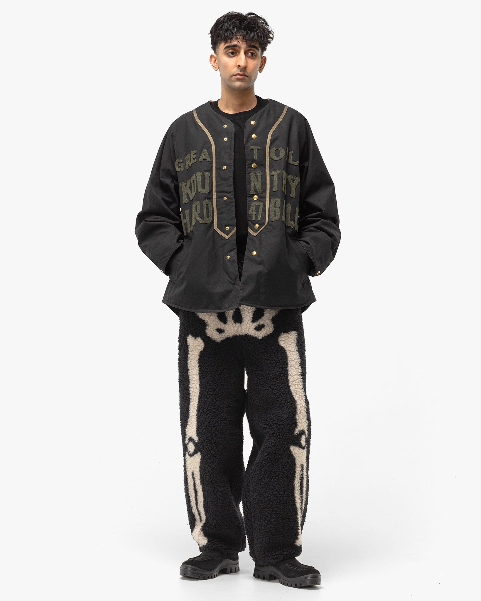 KAPITAL BONE Boa Fleece Easy Pants Black
