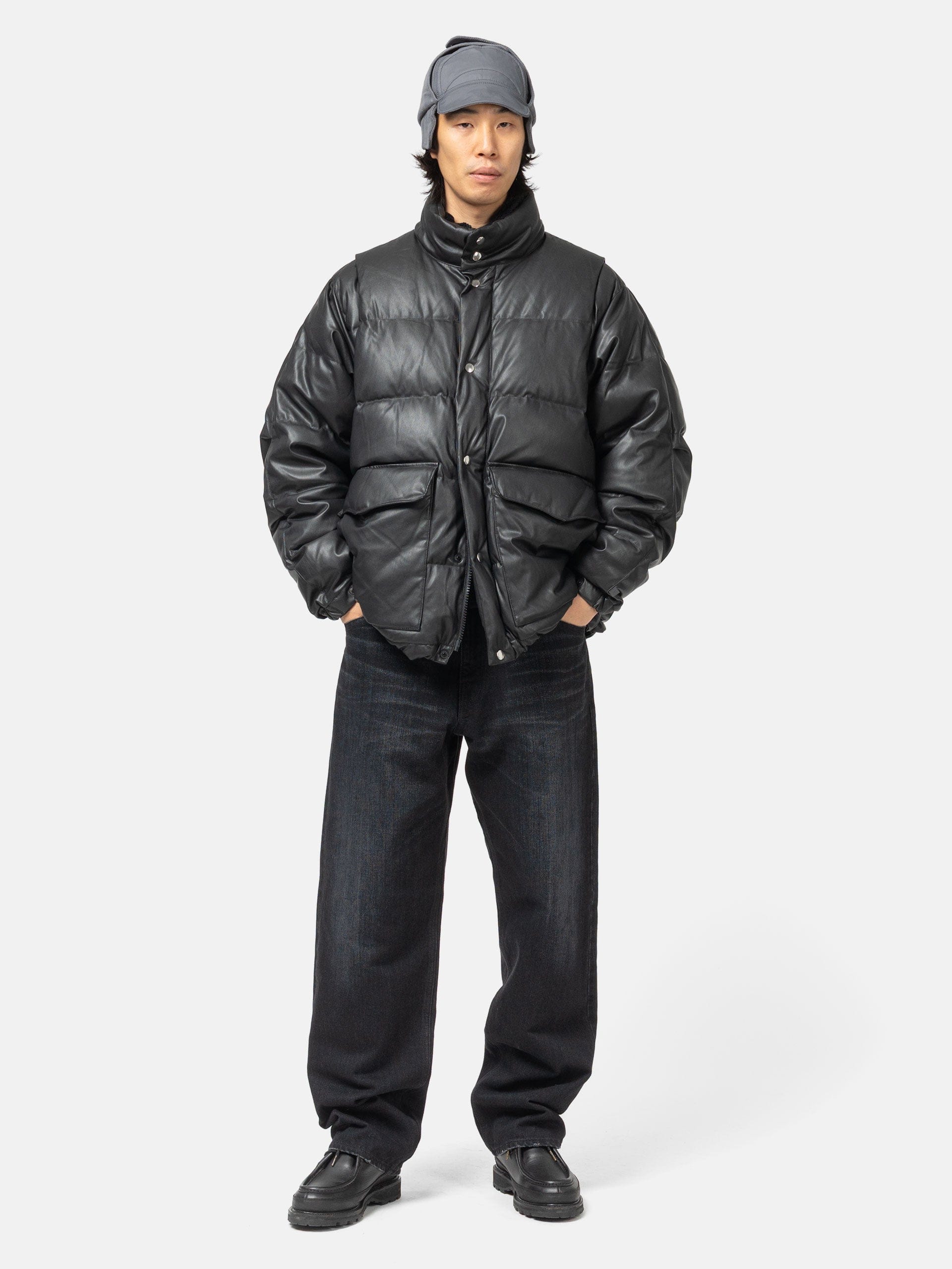 DAIWA Tech 2Way Leather Like Down Jacket Black