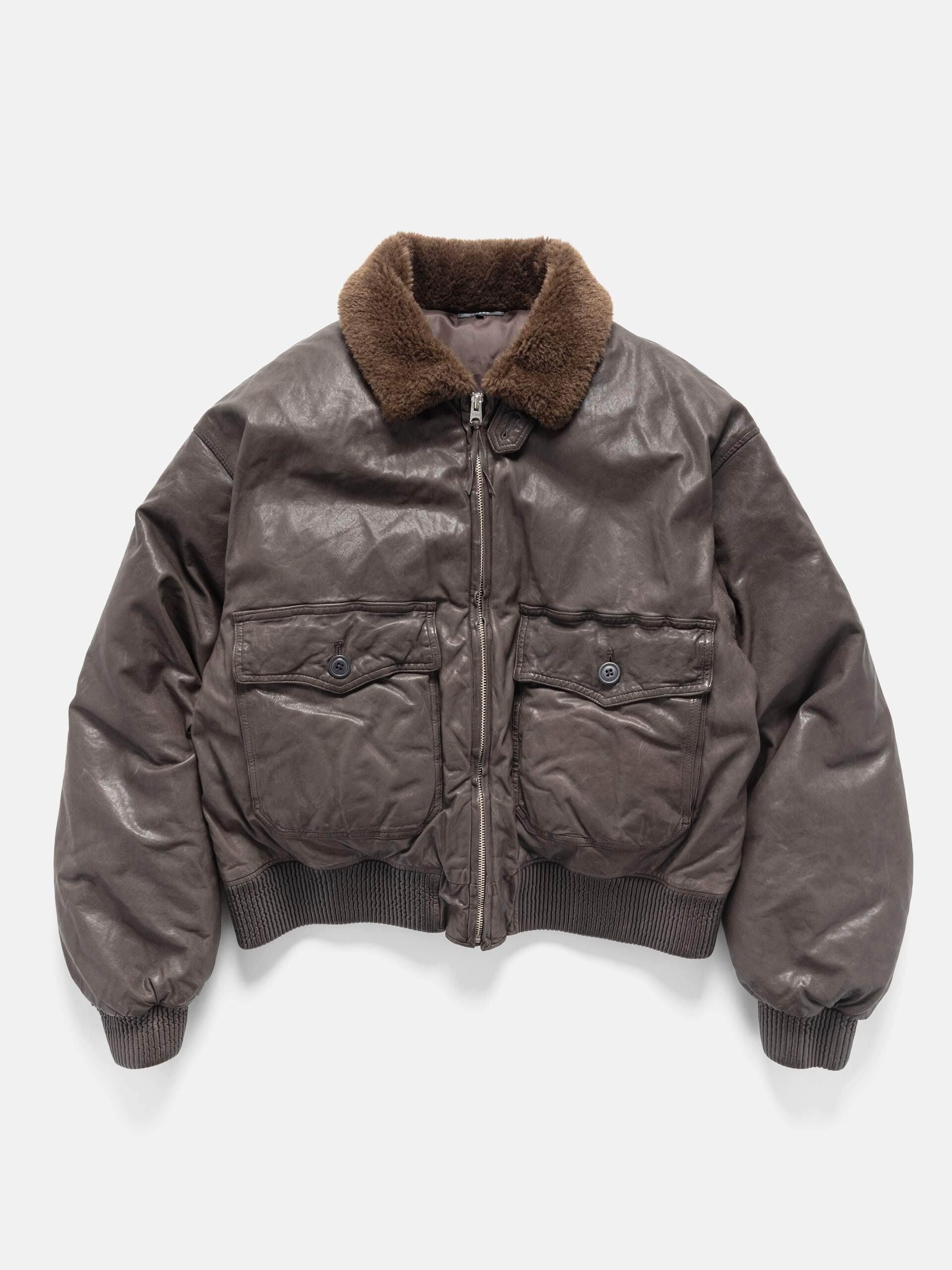 BEAMS Short Down G1 Leather Jacket Dark Brown