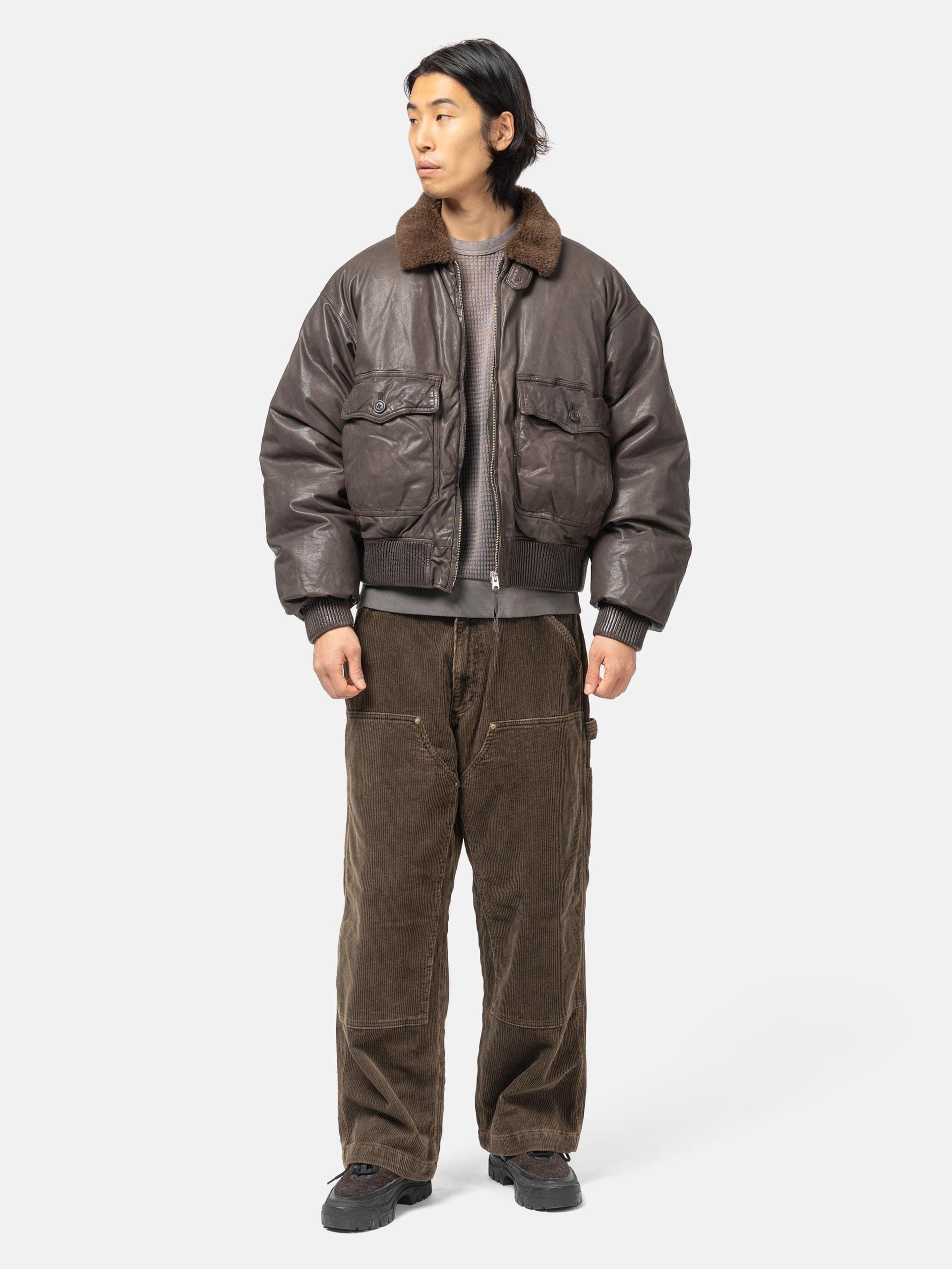 BEAMS Short Down G1 Leather Jacket Dark Brown