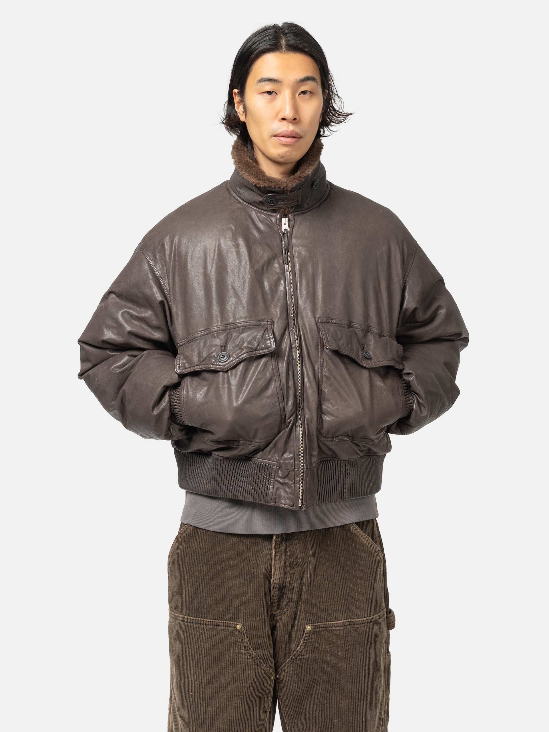 BEAMS Short Down G1 Leather Jacket Dark Brown