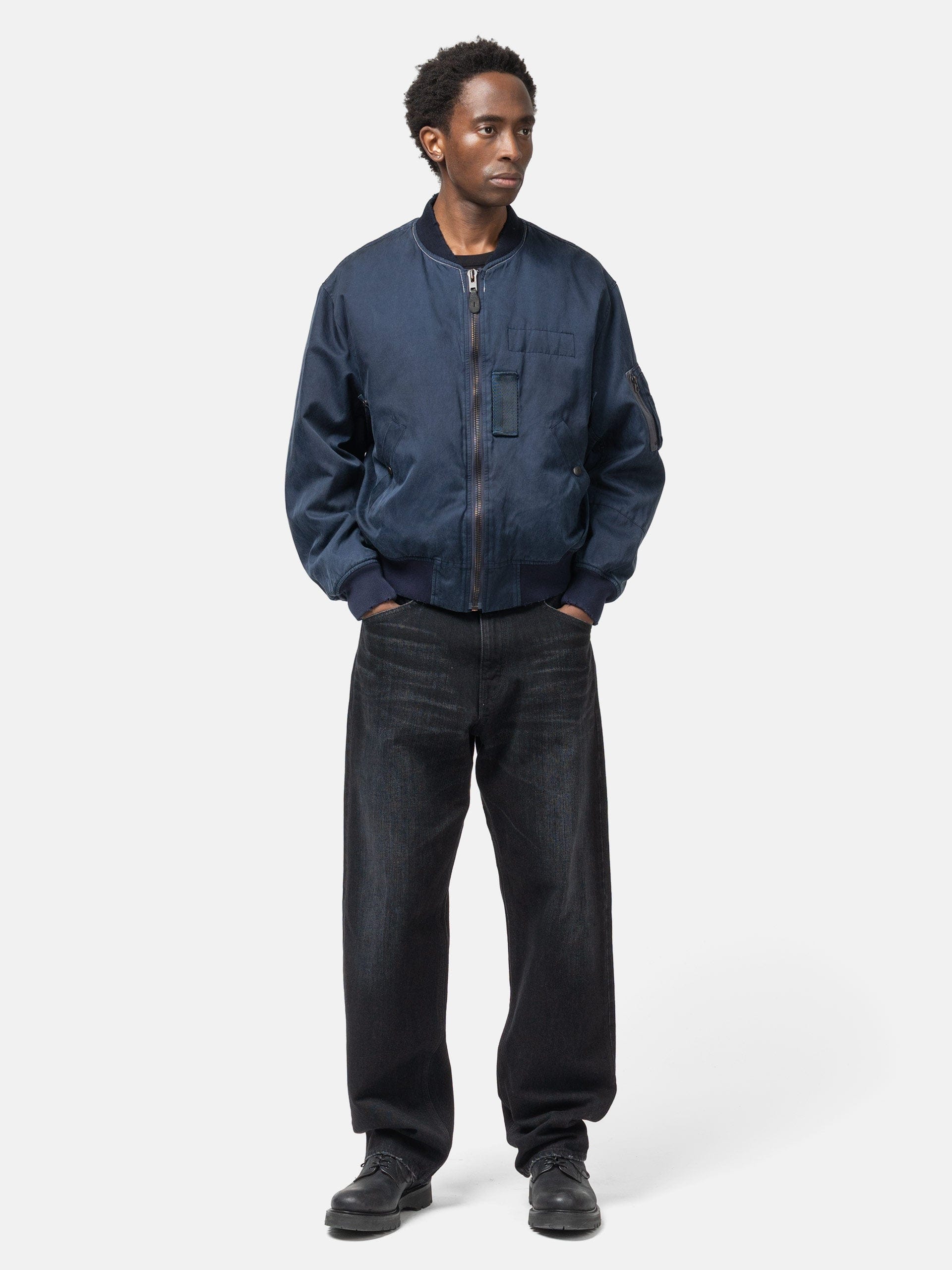 A.PRESSE Vintage Silk Flight Jacket Navy