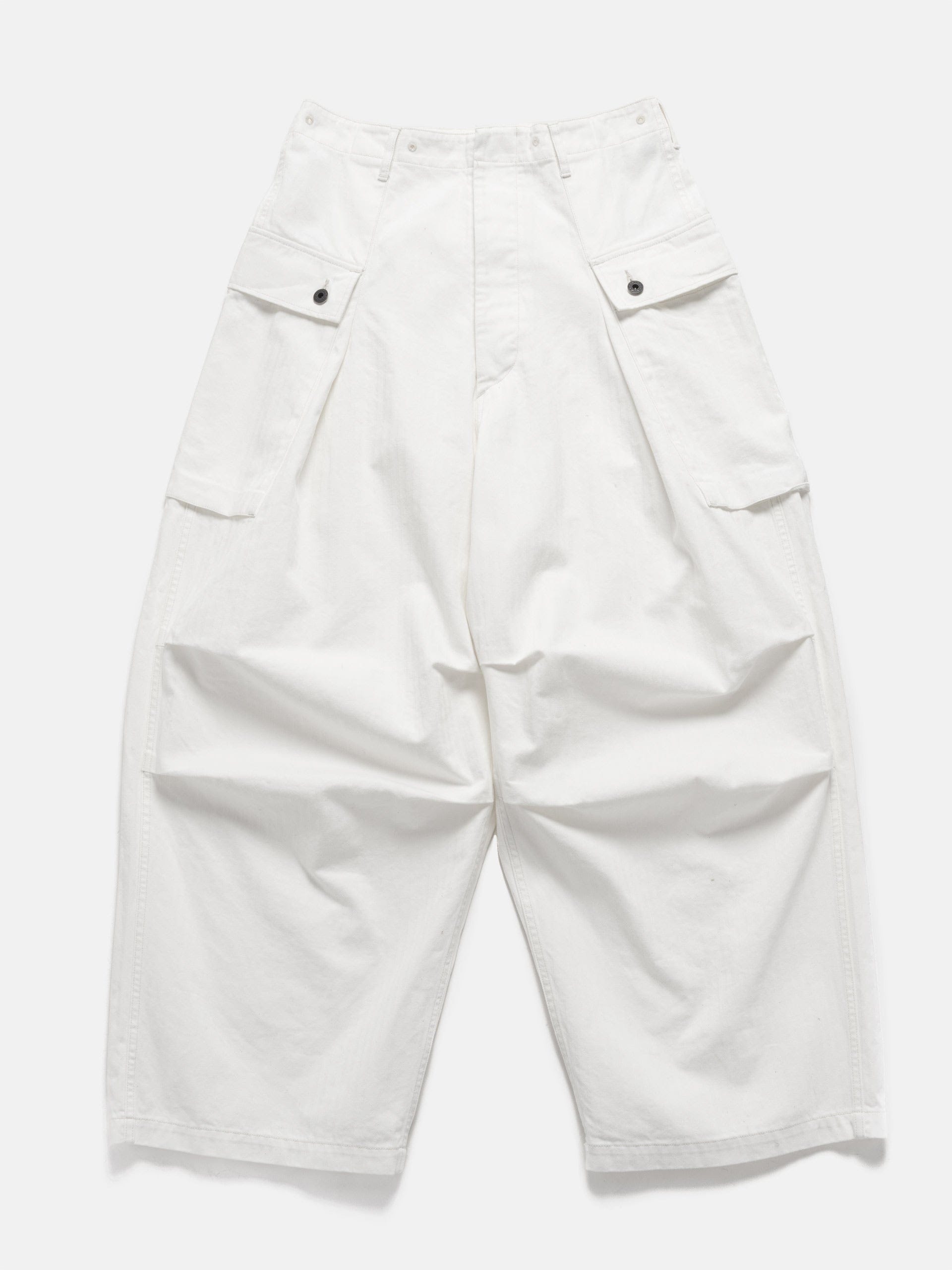 KAPITAL Herringbone Jumbo Monkey Pants White