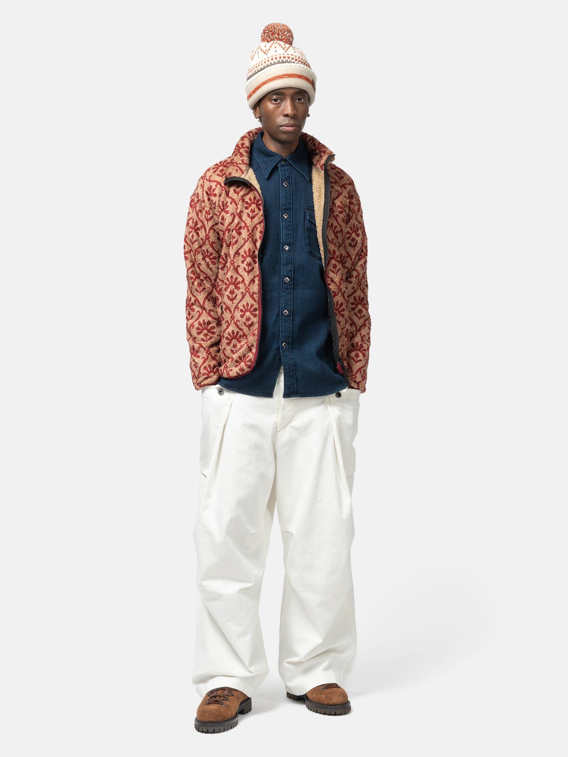 KAPITAL Herringbone Jumbo Monkey Pants White