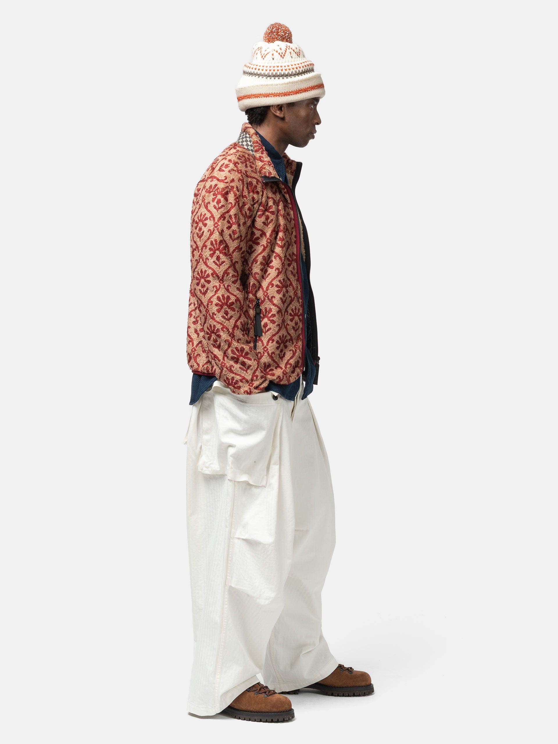 KAPITAL Herringbone Jumbo Monkey Pants White