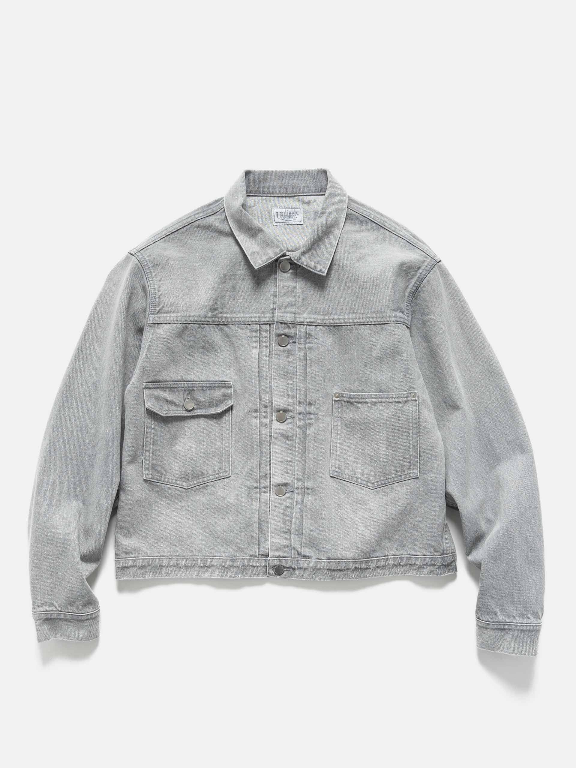 Unlikely Time Travel Trucker Jacket Gray Denim