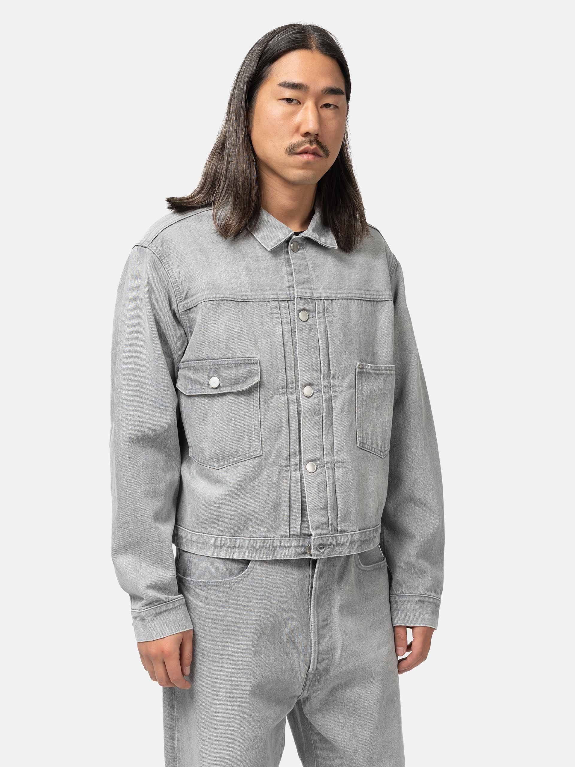 Unlikely Time Travel Trucker Jacket Gray Denim