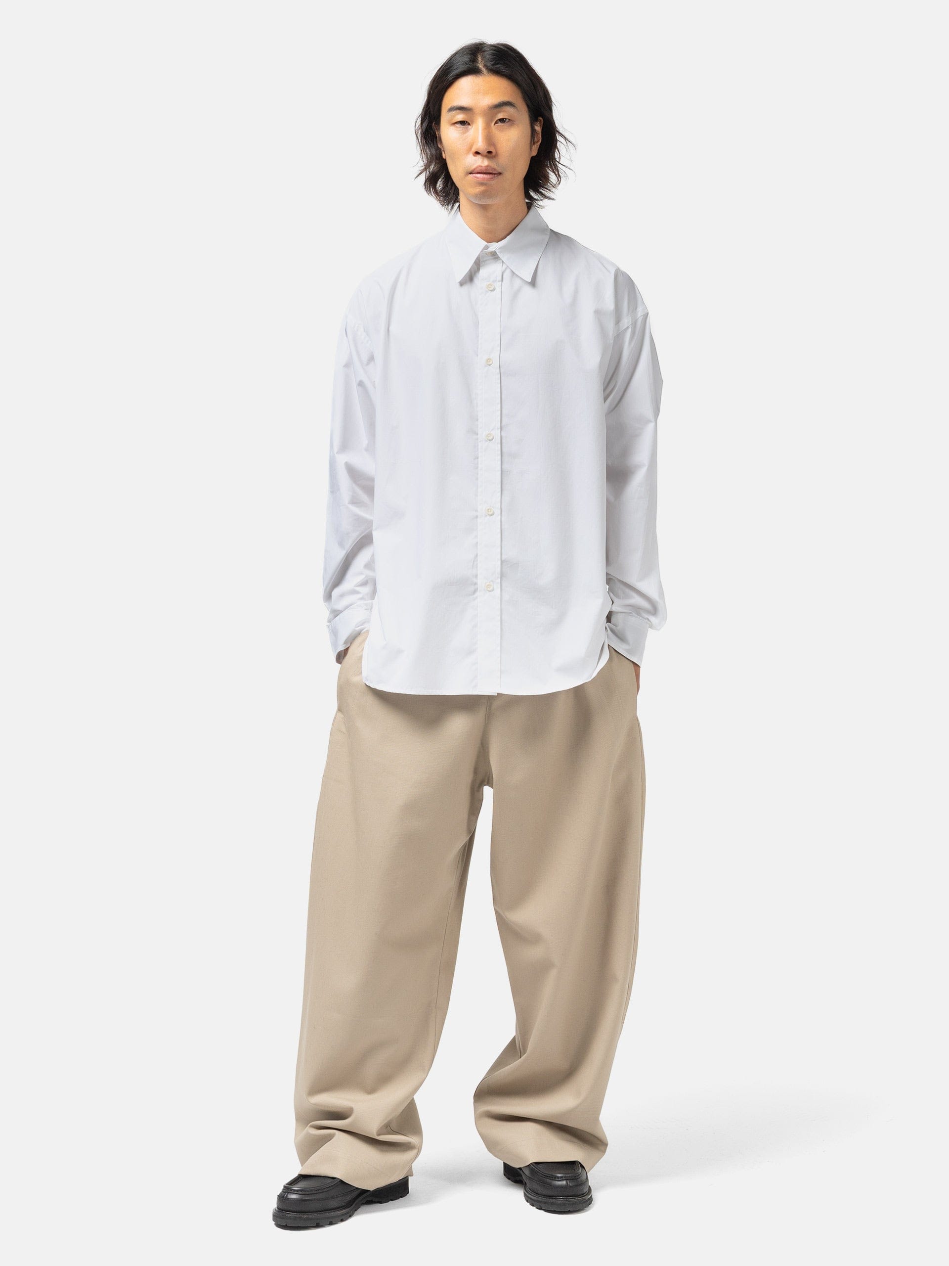 SAGE NATION Wide Tailored Trouser Cotton Twill Beige