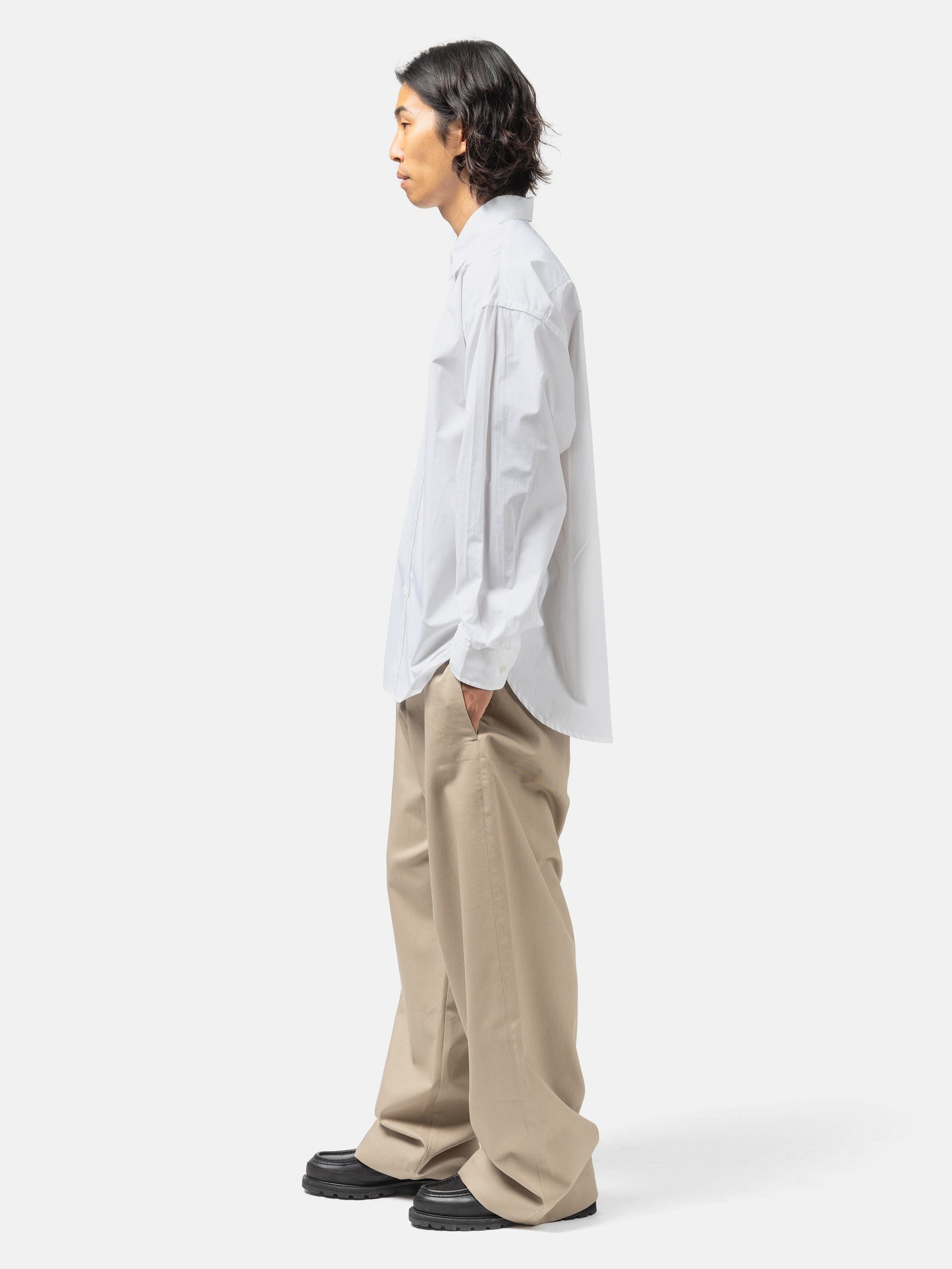 SAGE NATION Wide Tailored Trouser Cotton Twill Beige