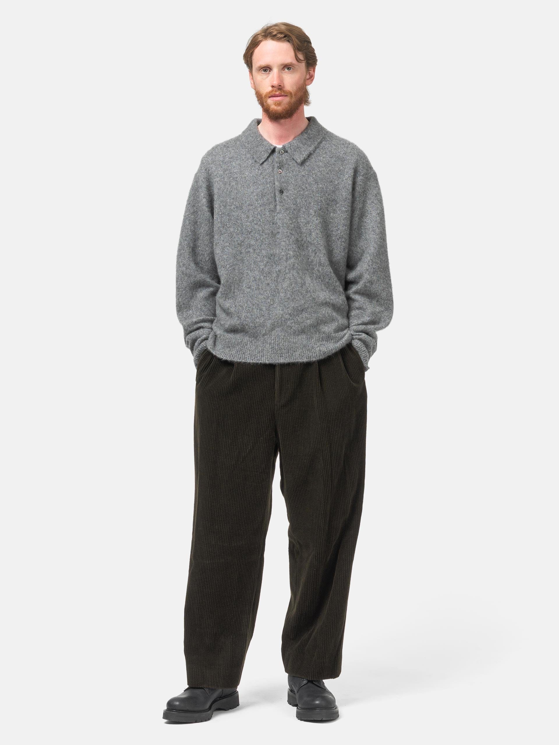A.PRESSE Wool Corduroy Wide Tapered Trousers Khaki