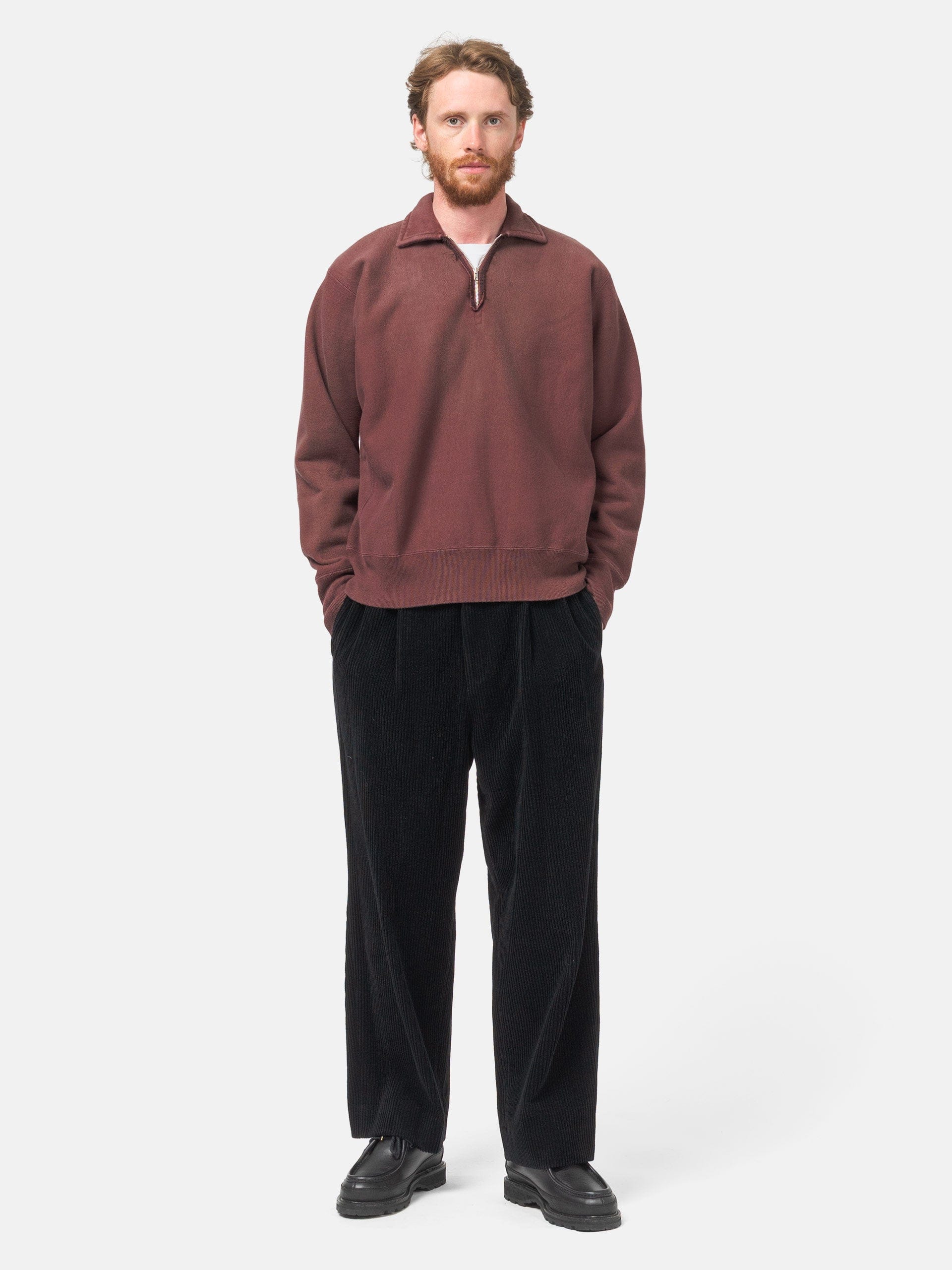 A.PRESSE Wool Corduroy Wide Tapered Trousers Black