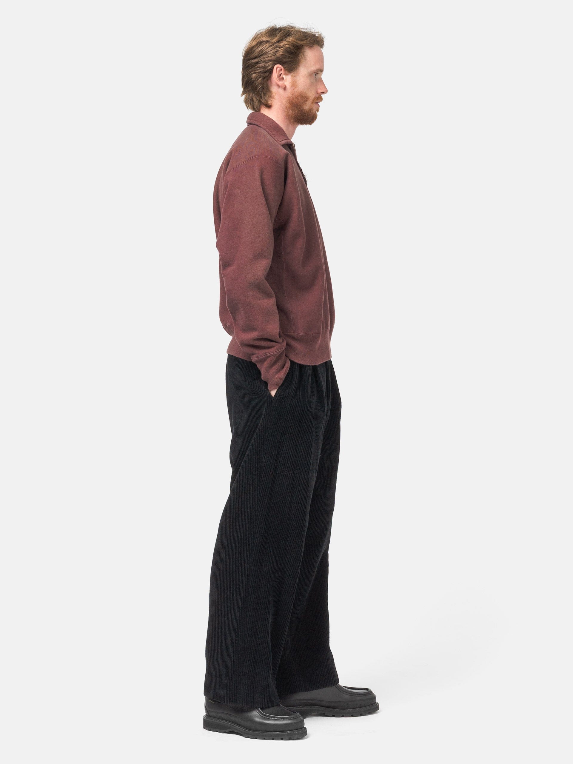 A.PRESSE Wool Corduroy Wide Tapered Trousers Black