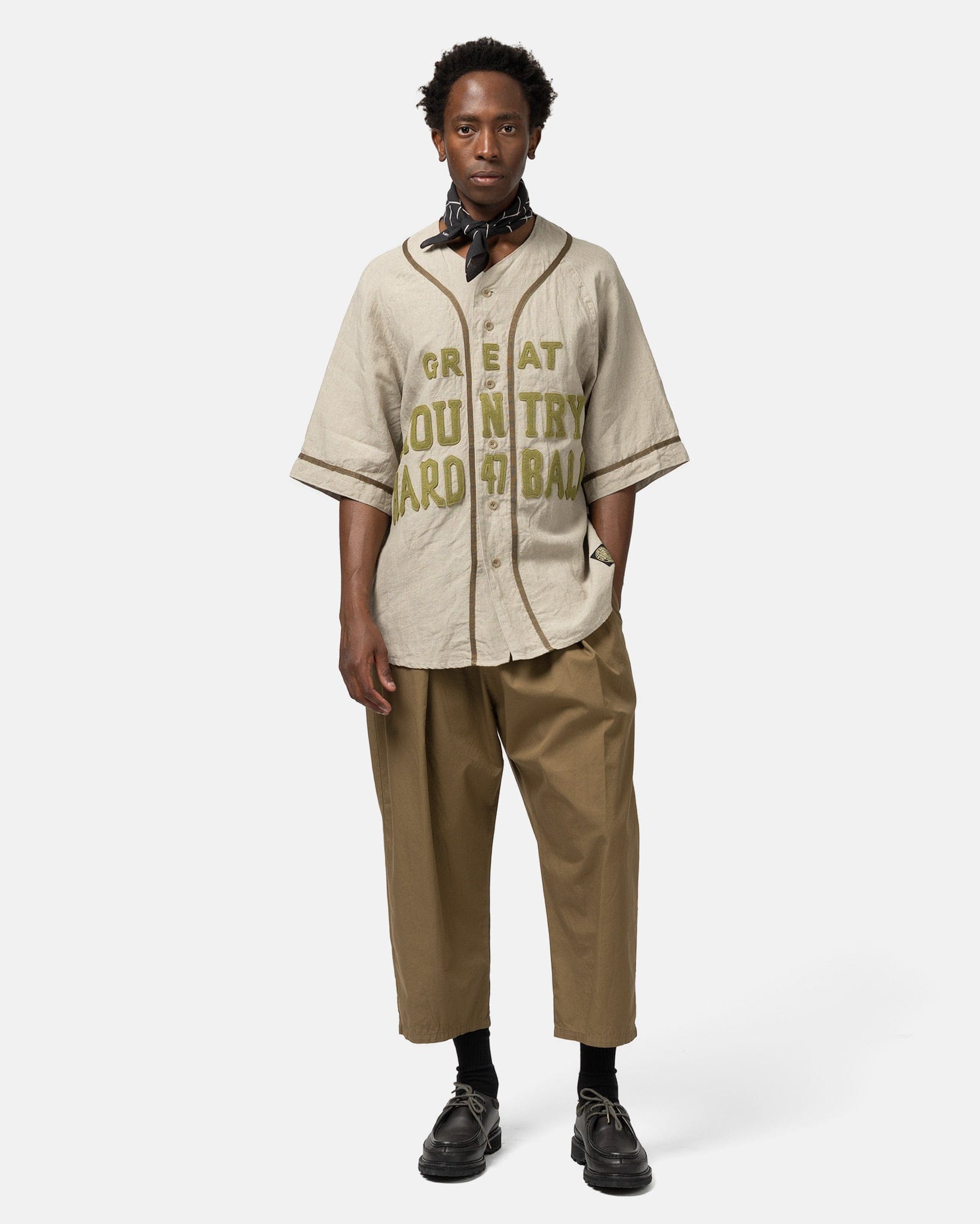 KAPITAL French Linen GREAT KOUNTRY Baseball Shirt Beige