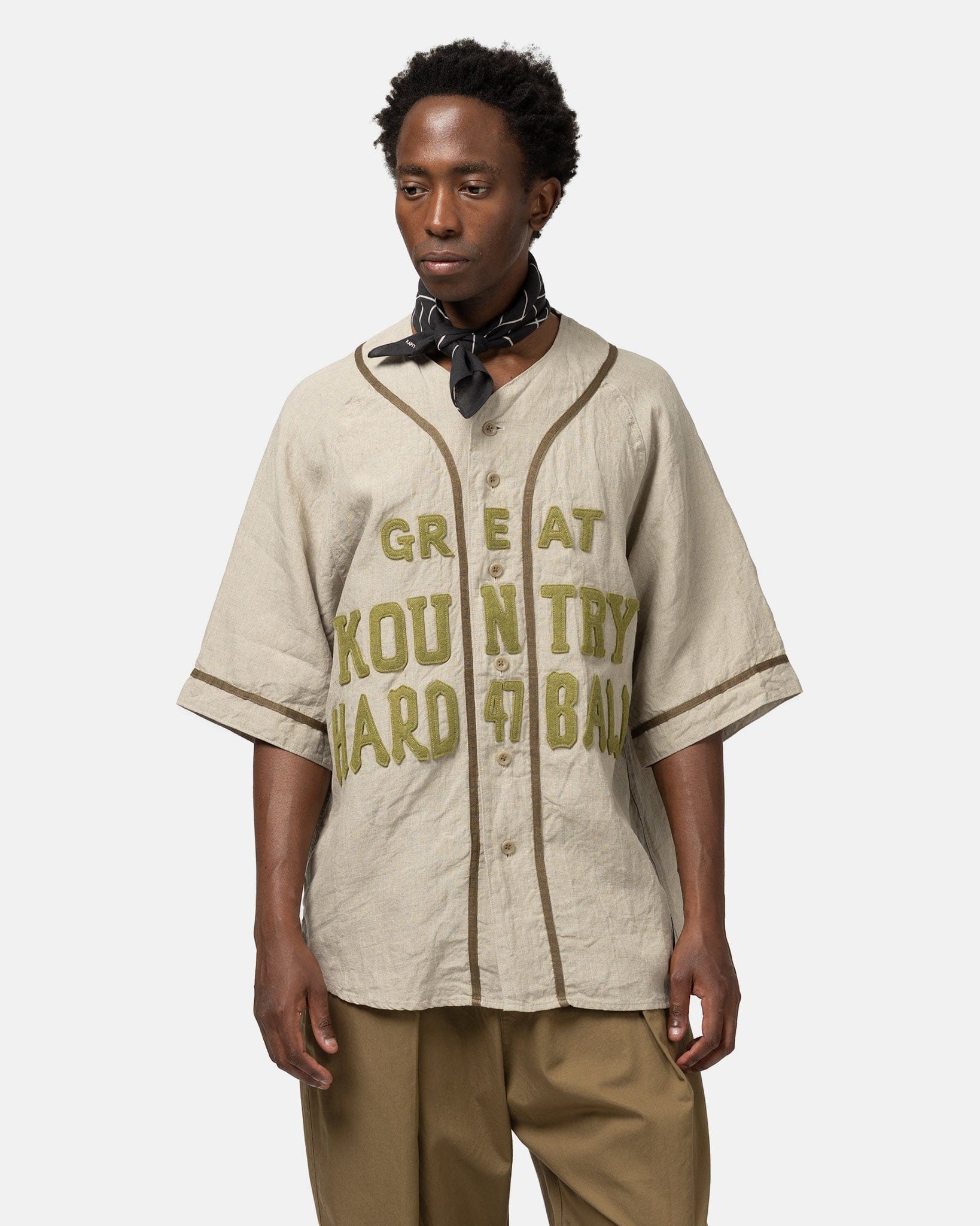 KAPITAL French Linen GREAT KOUNTRY Baseball Shirt Beige