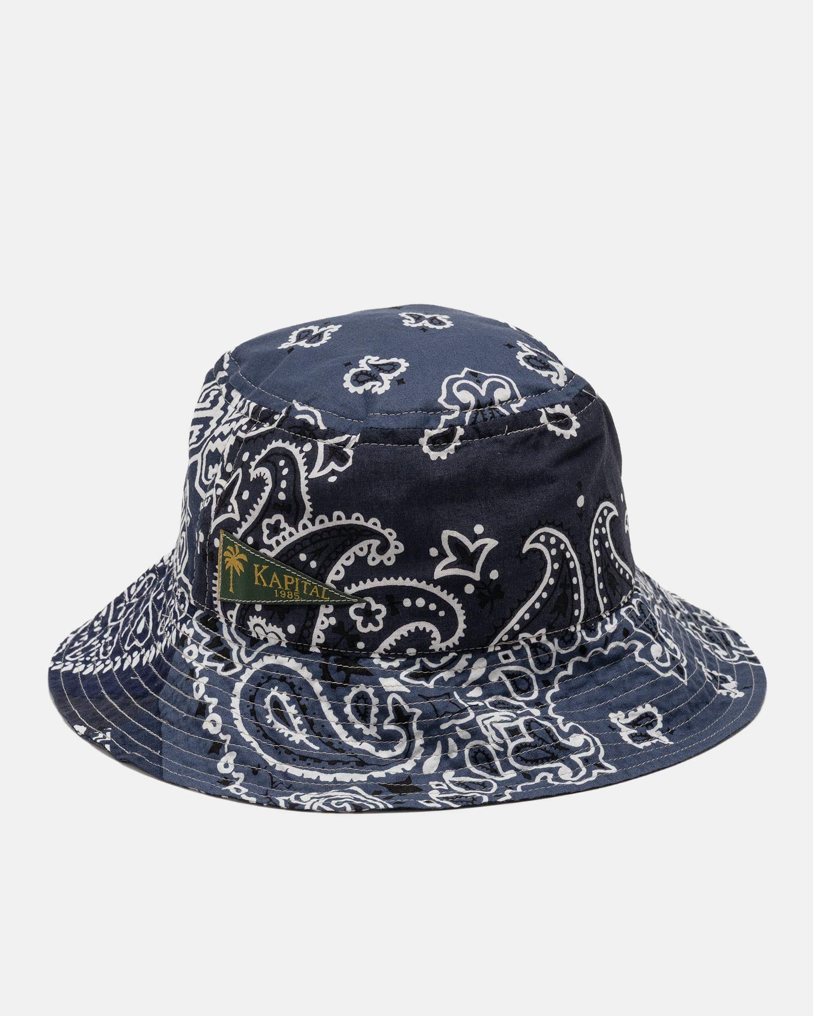 KAPITAL Bandana Patchwork BUCKET Hat Purple Navy