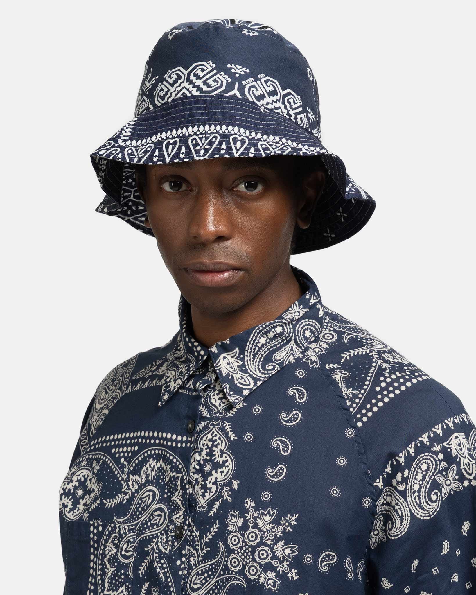 KAPITAL Bandana Patchwork BUCKET Hat Purple Navy