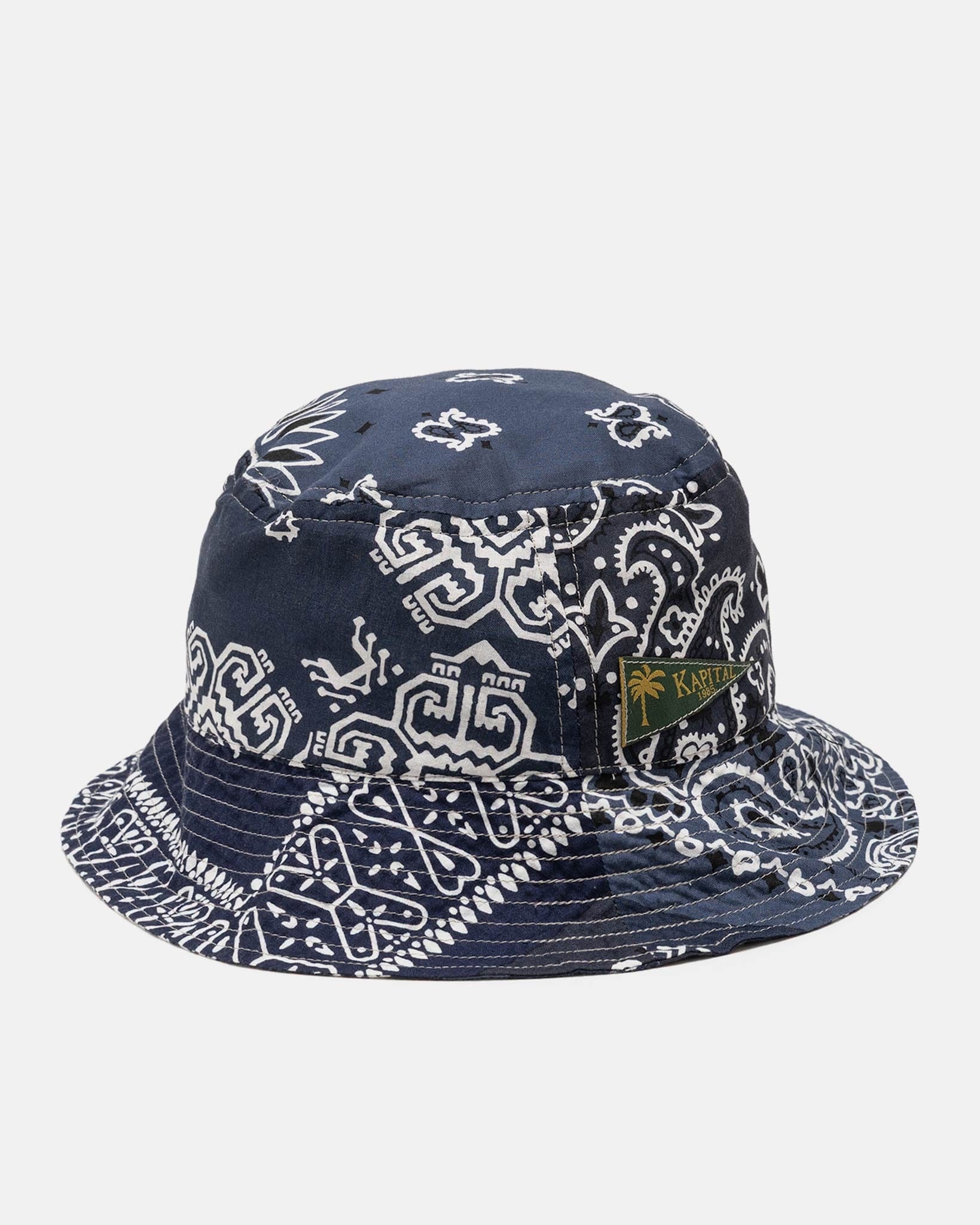 KAPITAL Bandana Patchwork BUCKET Hat Purple Navy