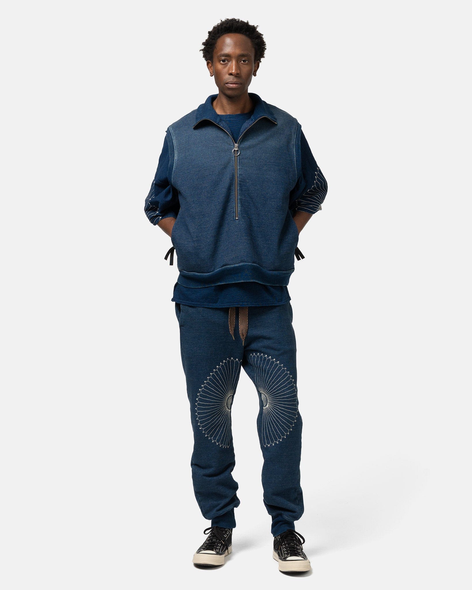 KAPITAL IDG Fleecy Knit SWT Pants (FUROSHIKI Embroidery) Indigo