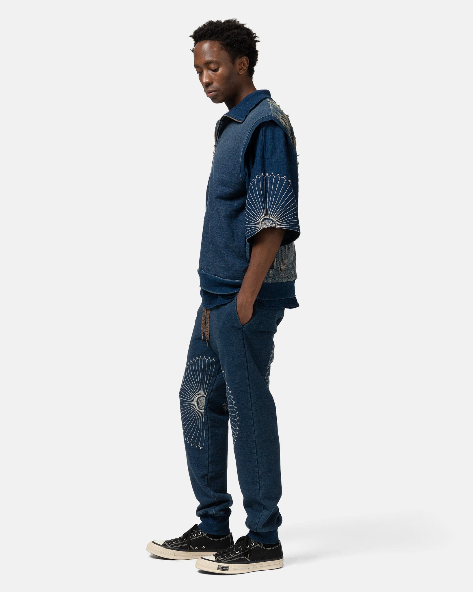 KAPITAL IDG Fleecy Knit SWT Pants (FUROSHIKI Embroidery) Indigo