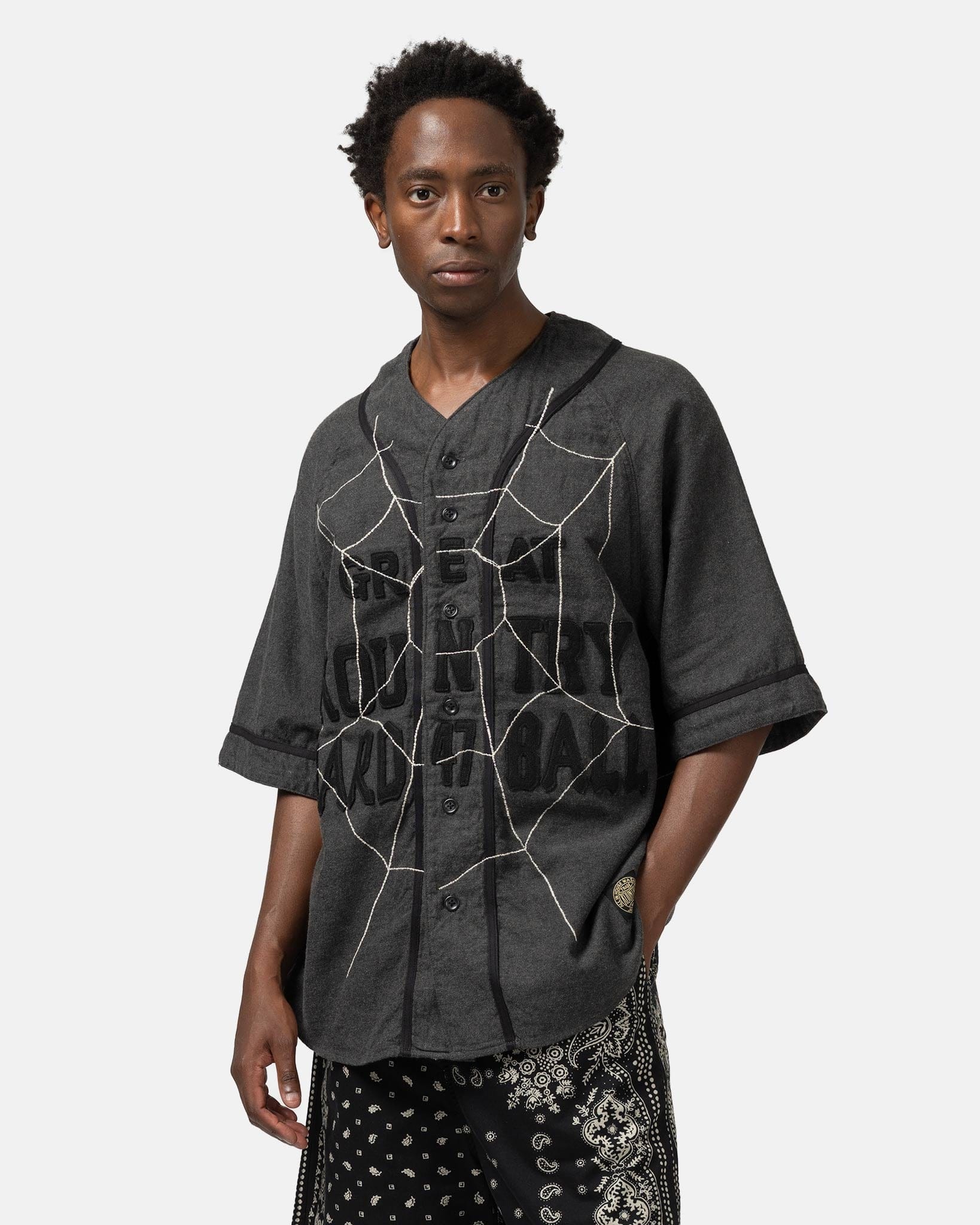 KAPITAL Cotton Wool GREAT KOUNTRY Baseball Shirt (KOUNTRY DREAM CATCH RAGLAN) Dark Gray