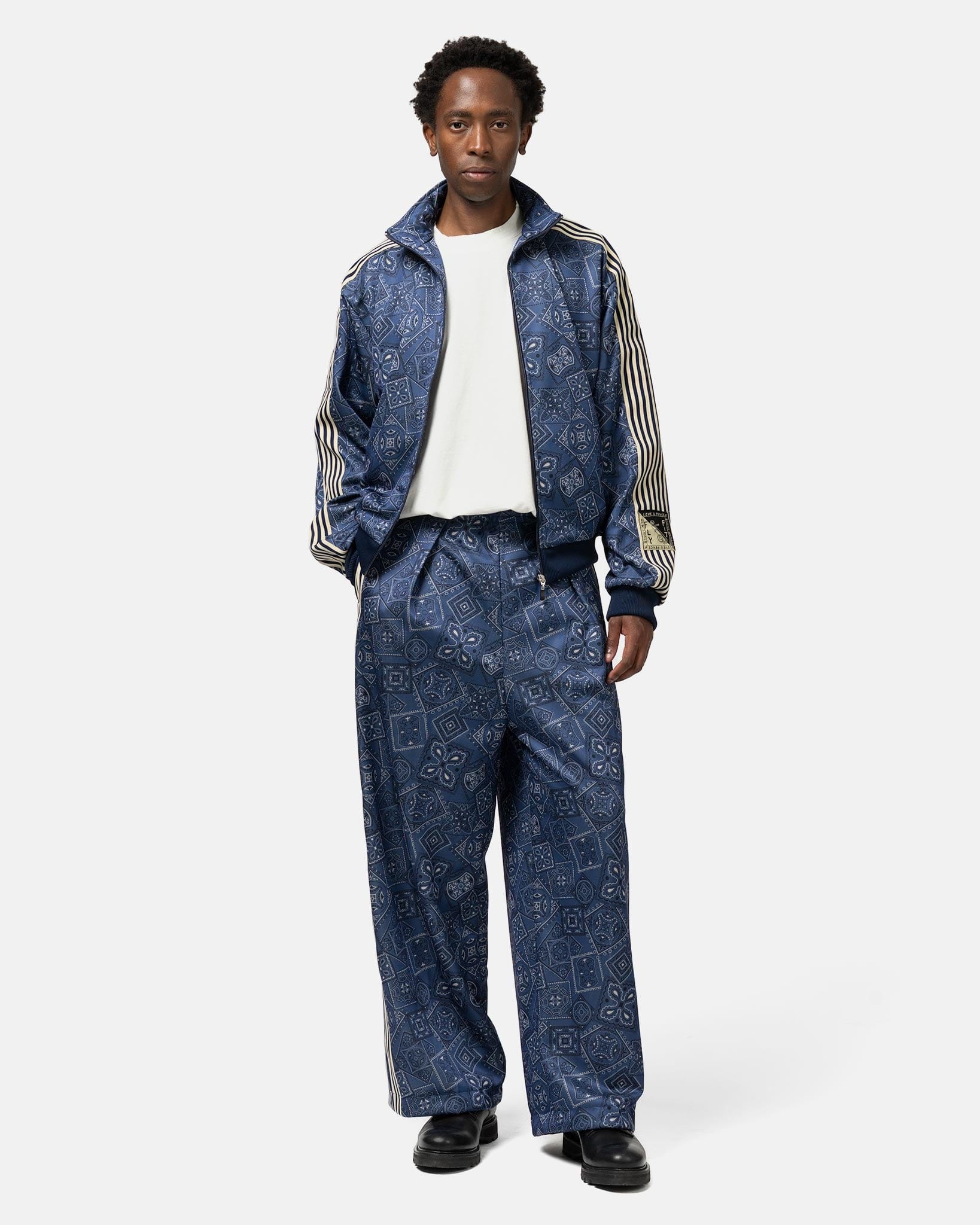KAPITAL Smooth Jersey COOKIE Bandana Baggy Track Pants Navy