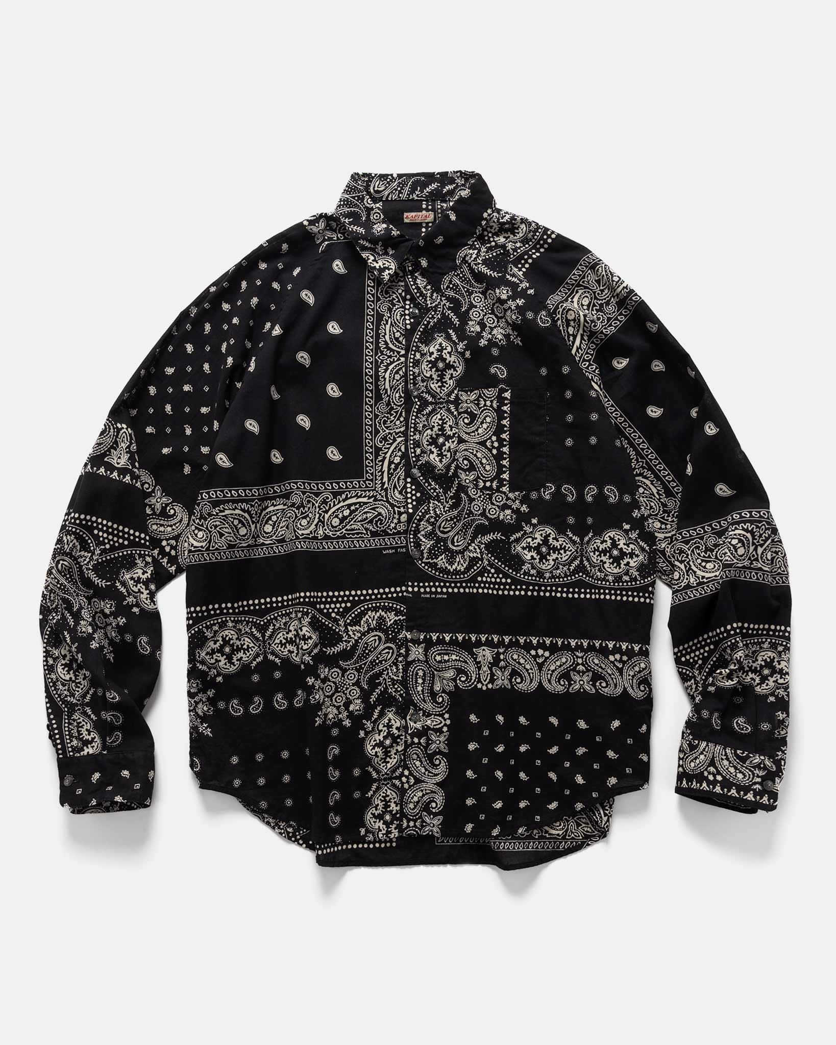 KAPITAL Gauze RAT BRAND Bandana Patchwork Raglan Shirt Black