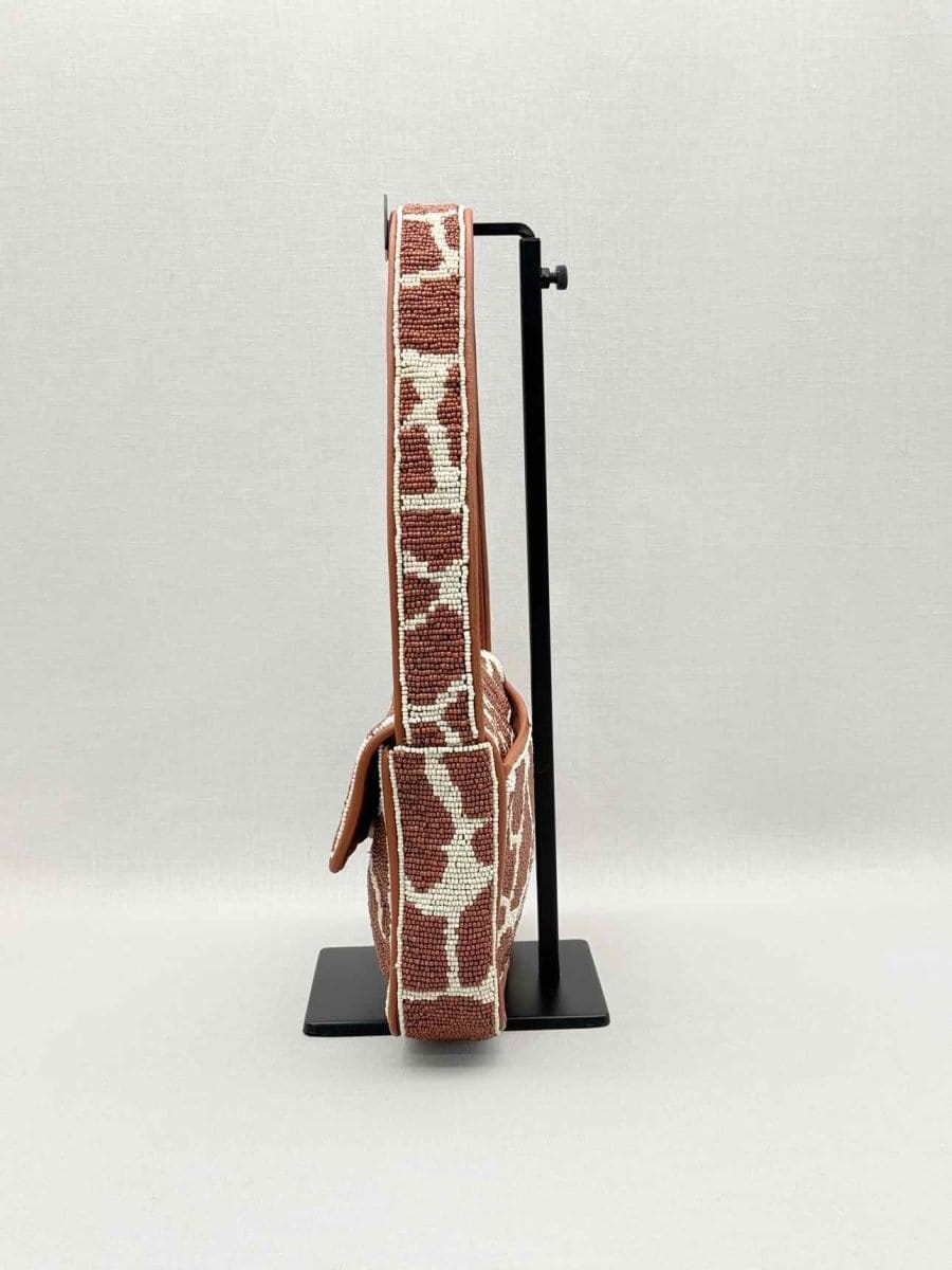 STAUD Tommy Brown & Beige Giraffe Print Shoulder Bag
