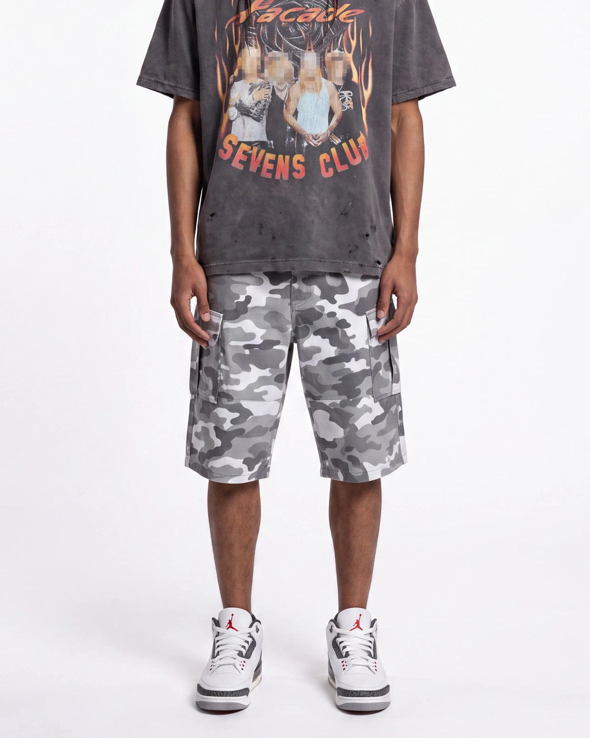 Triple Seven Triple Sevens Leather Camo Shorts Grey