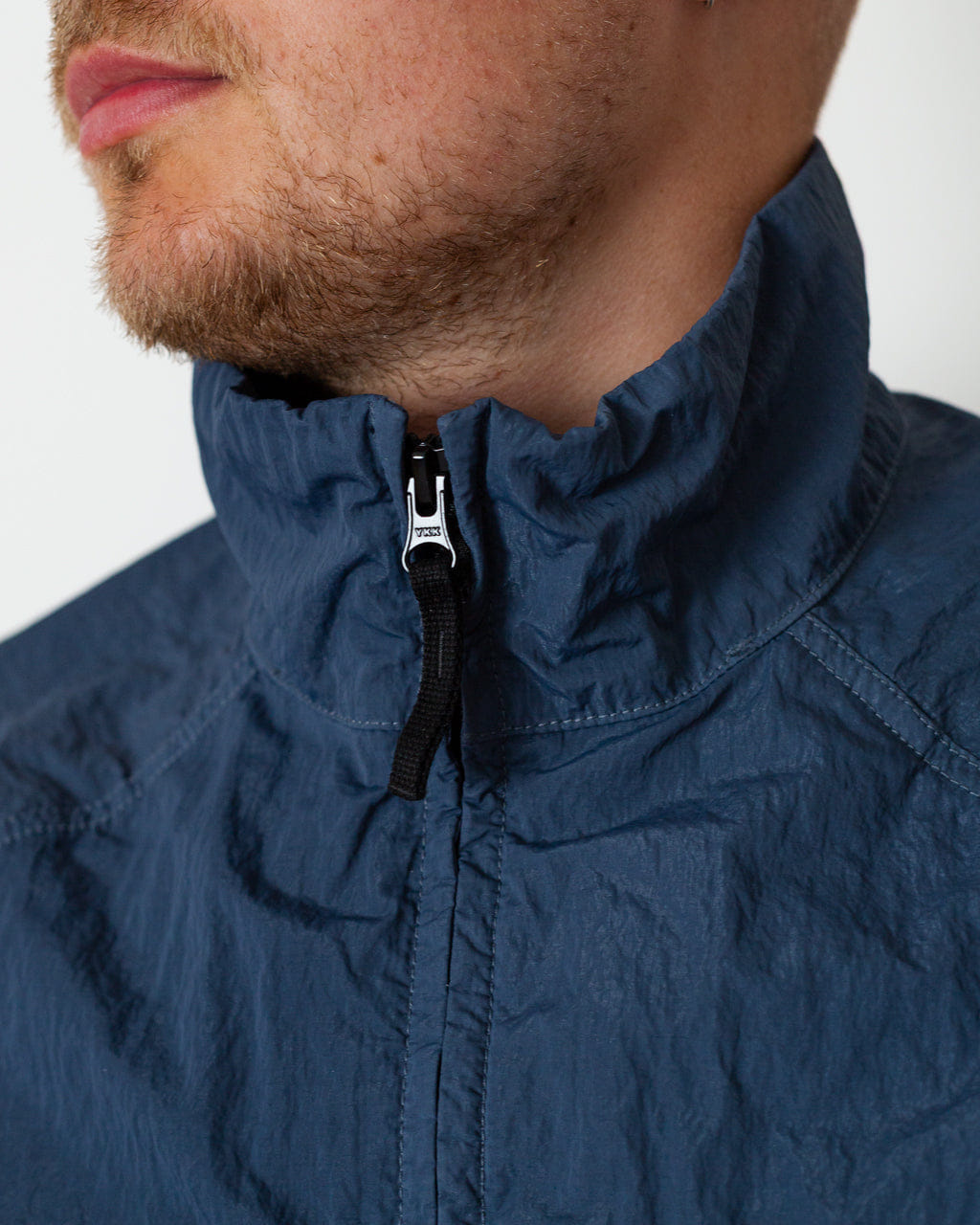 Stone Island Warp Rib Nylon-TC Hi Collar Jacket - Slate Blue V002E