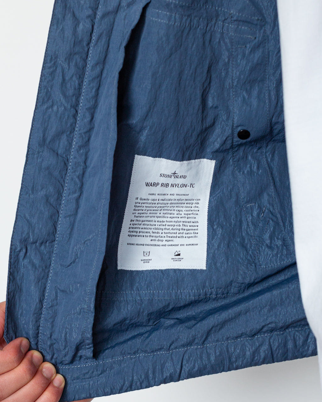 Stone Island Warp Rib Nylon-TC Hi Collar Jacket - Slate Blue V002E