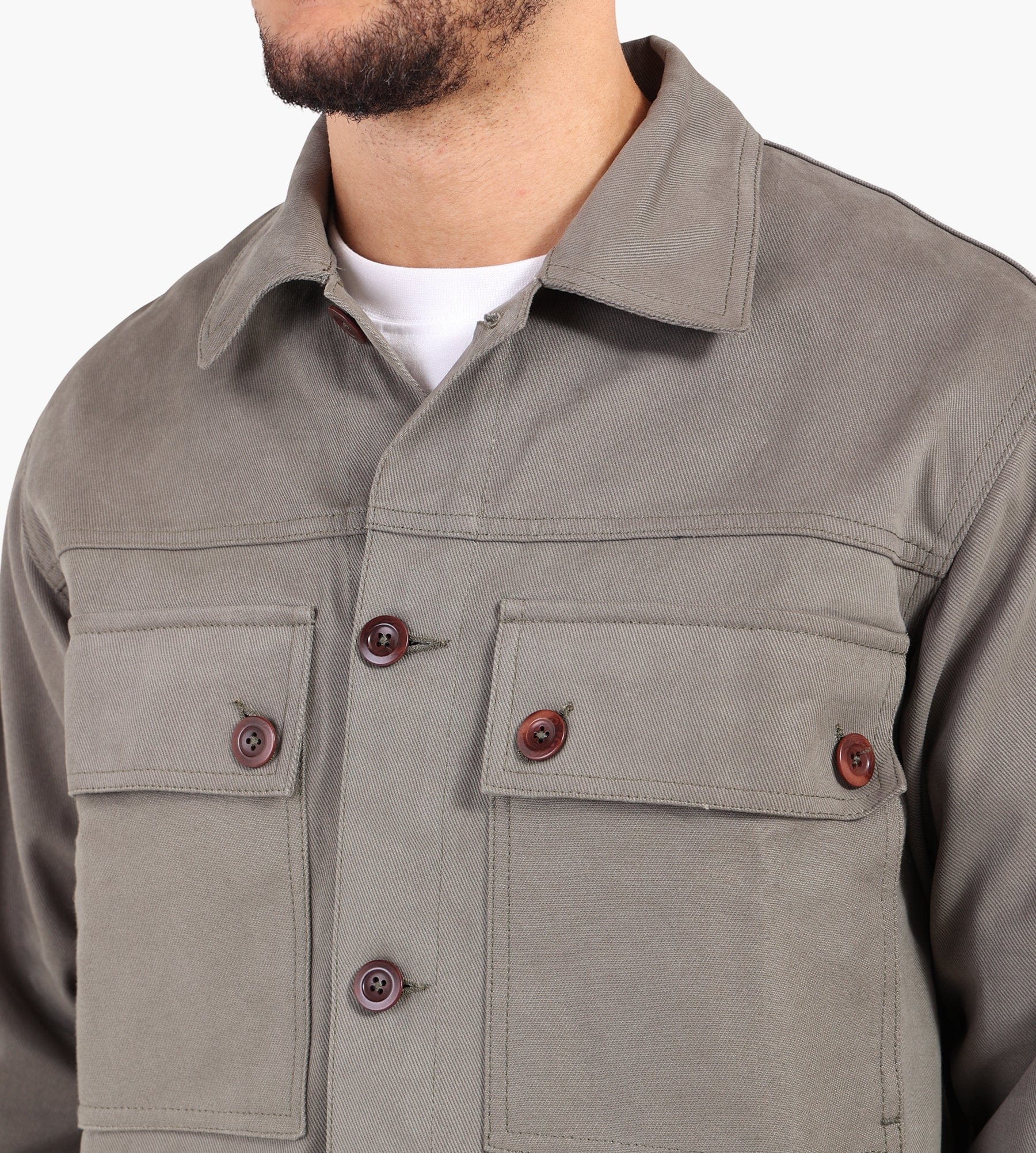 Café-Mountain Reverse Panel Workers Jacket Washed Moss