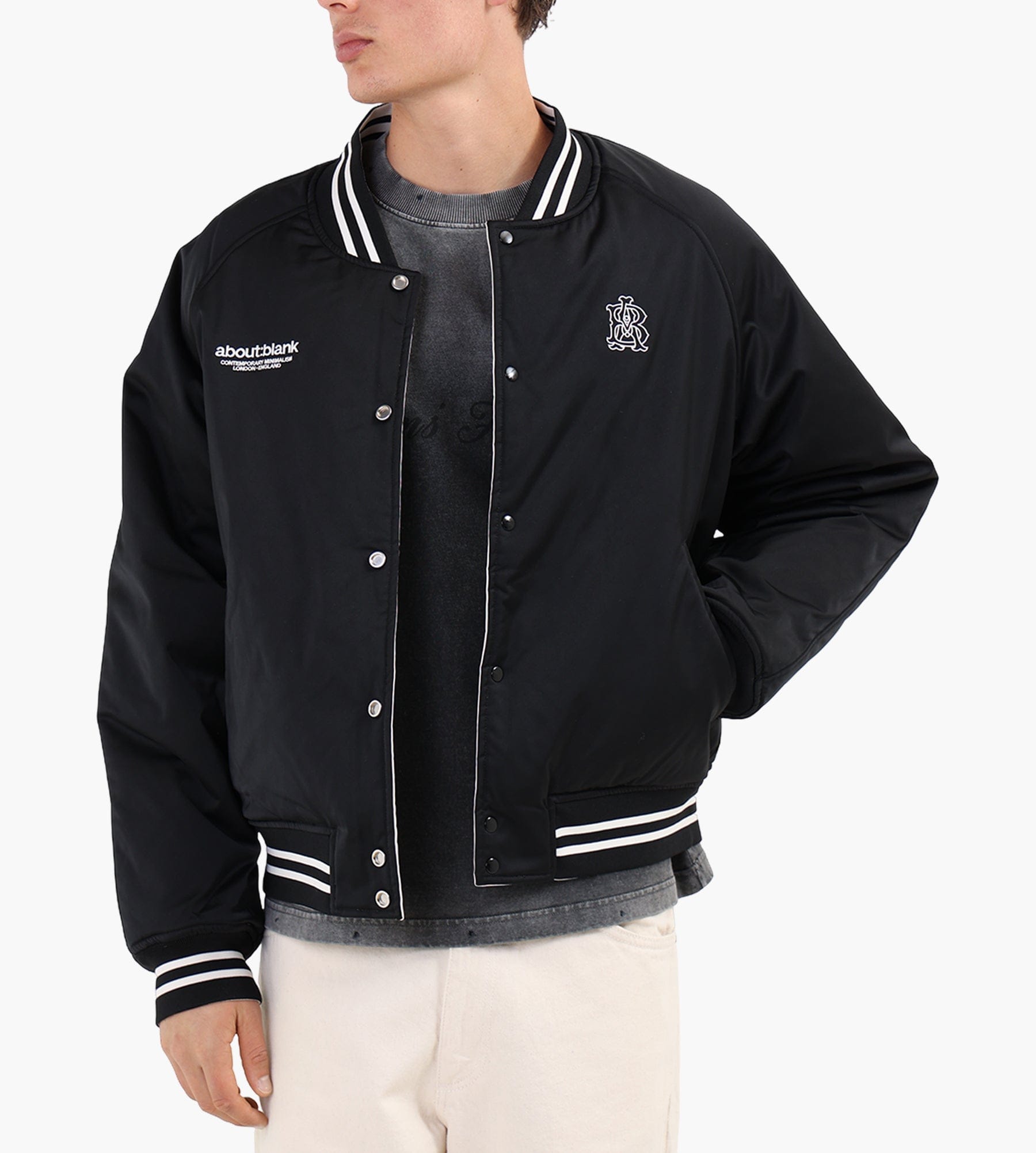 about:blank Satin Jacket Polyester Black Ecru