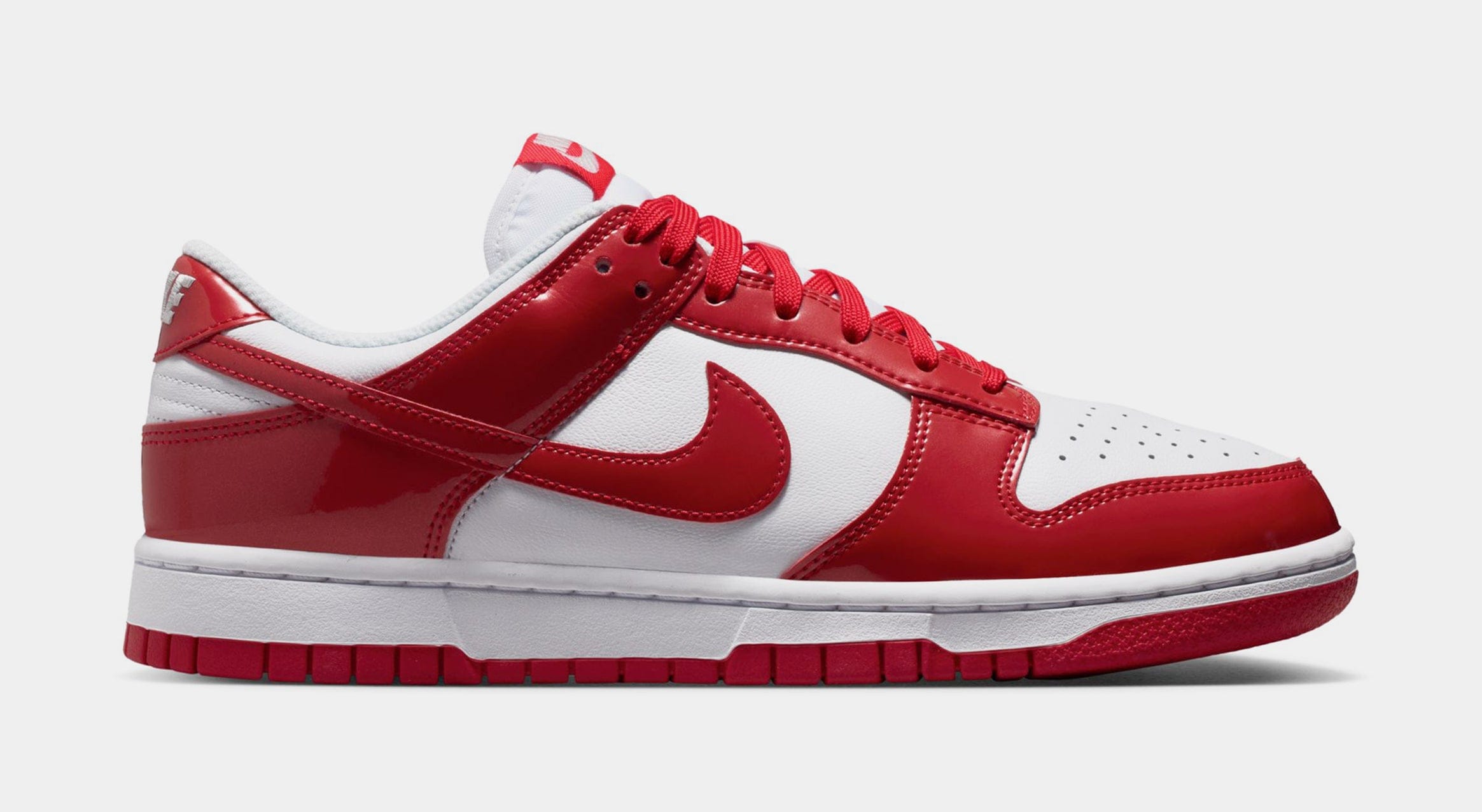 Nike Dunk Low SE Patent Leather Mens Lifestyle Shoes (White/University Red)