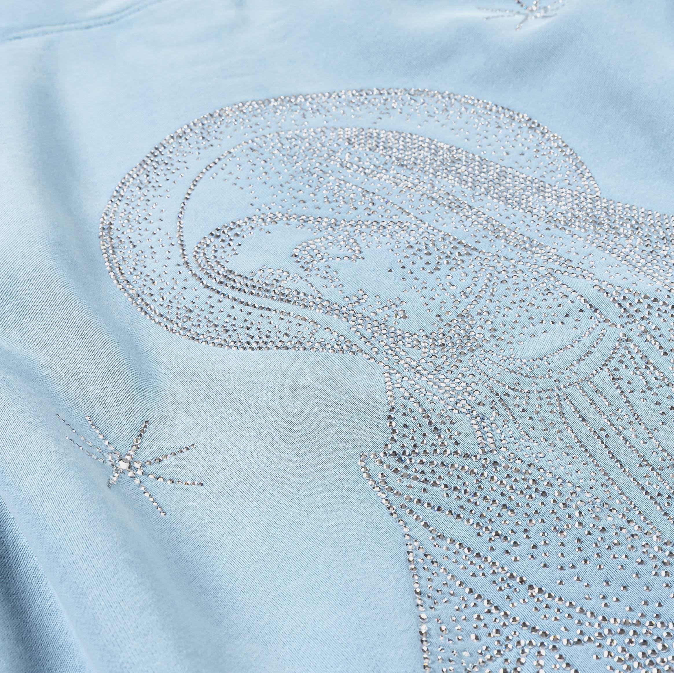 ORIGINAL SIN Mary Prayer Rhinestone Pullover Fleece Mens Hoodie (Blue)