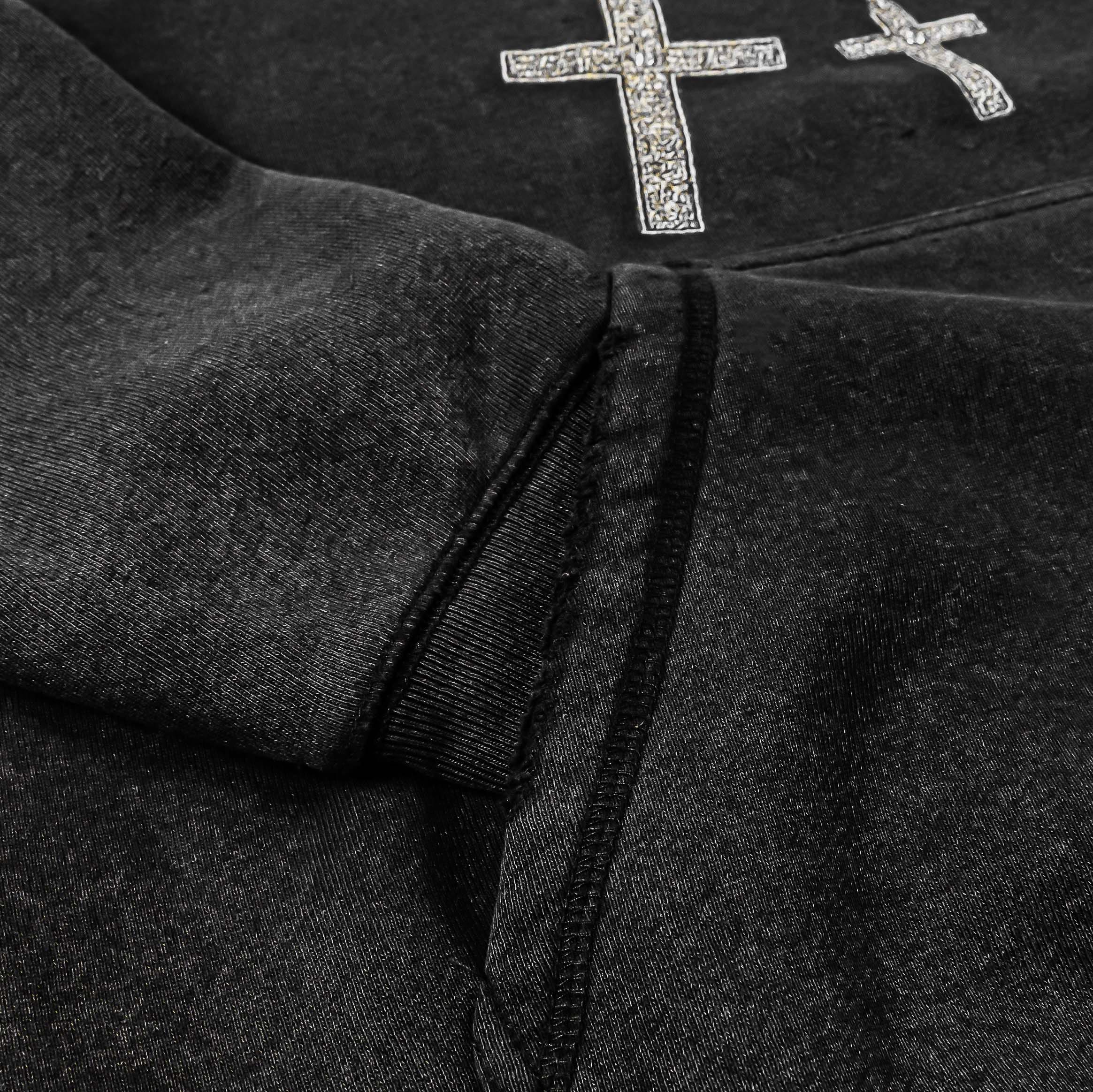 ORIGINAL SIN Neck Bling Washed Pullover Fleece Mens Hoodie (Grey)